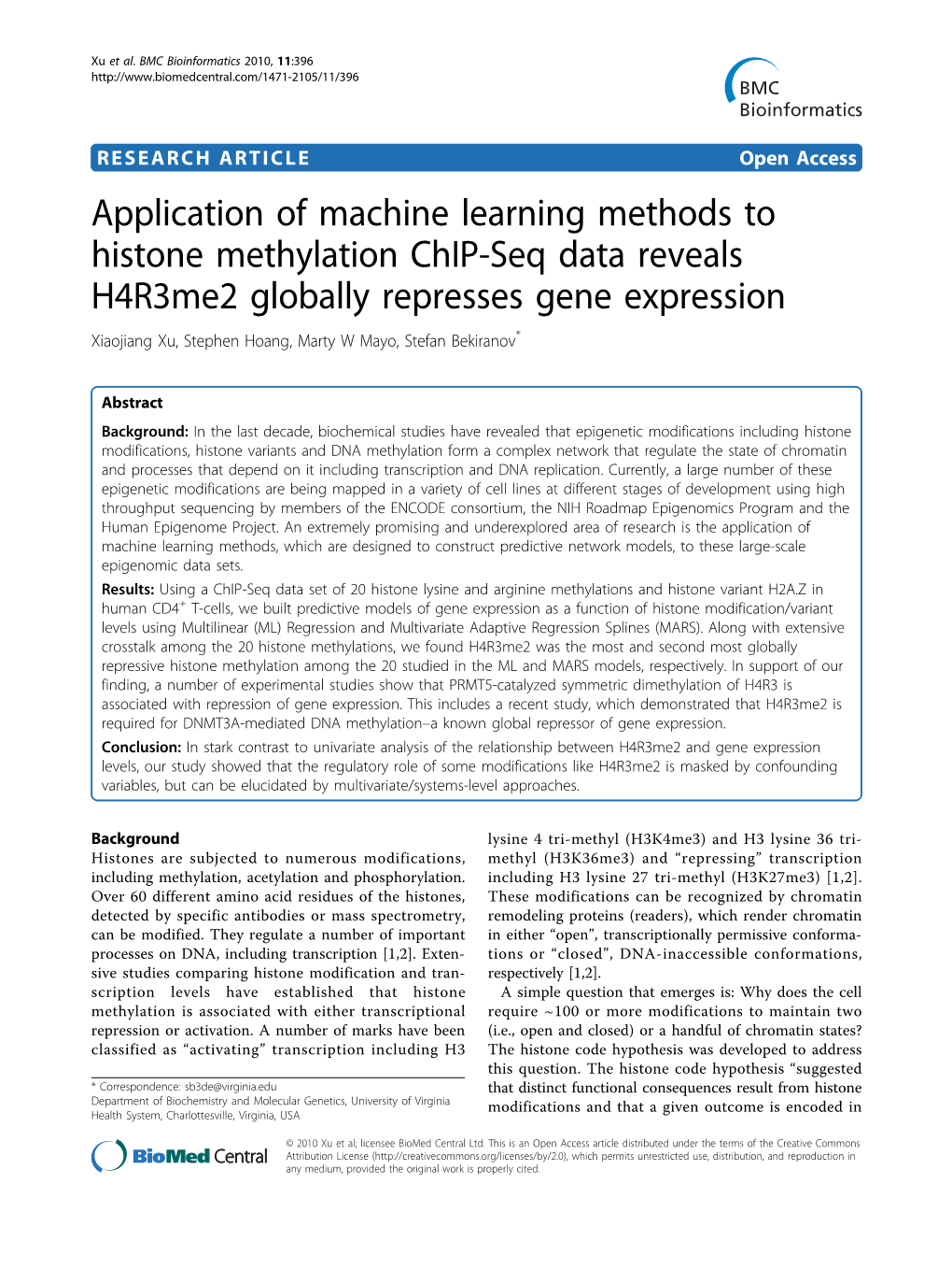 Application of Machine Learning Methods to Histone Methylation