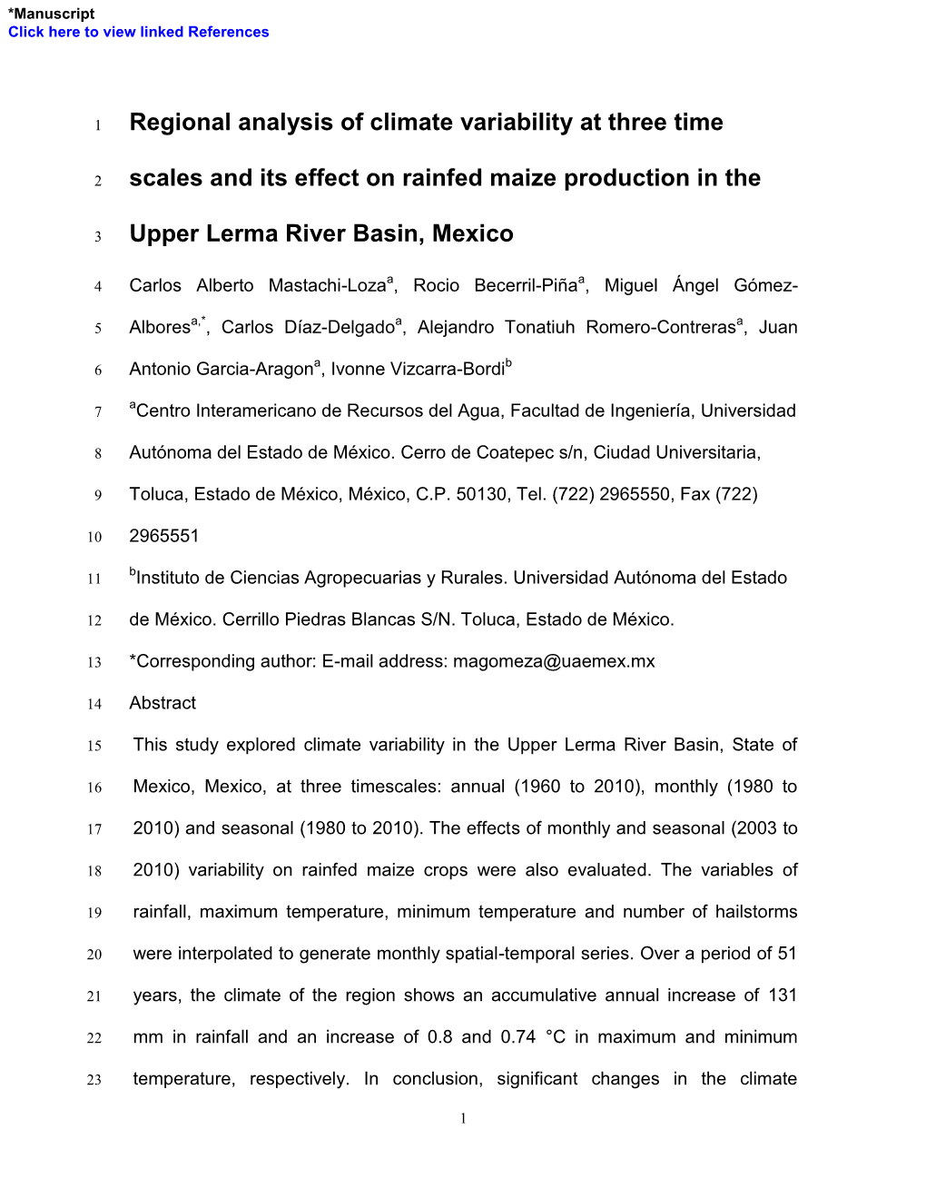 Regional Analysis of Climate Variability at Three Time Scales and Its Effect on Rainfed Maize Production in the Upper Lerma Rive