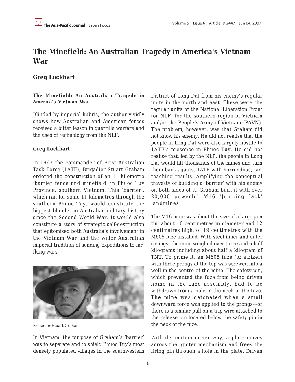 The Minefield: an Australian Tragedy in America's Vietnam War