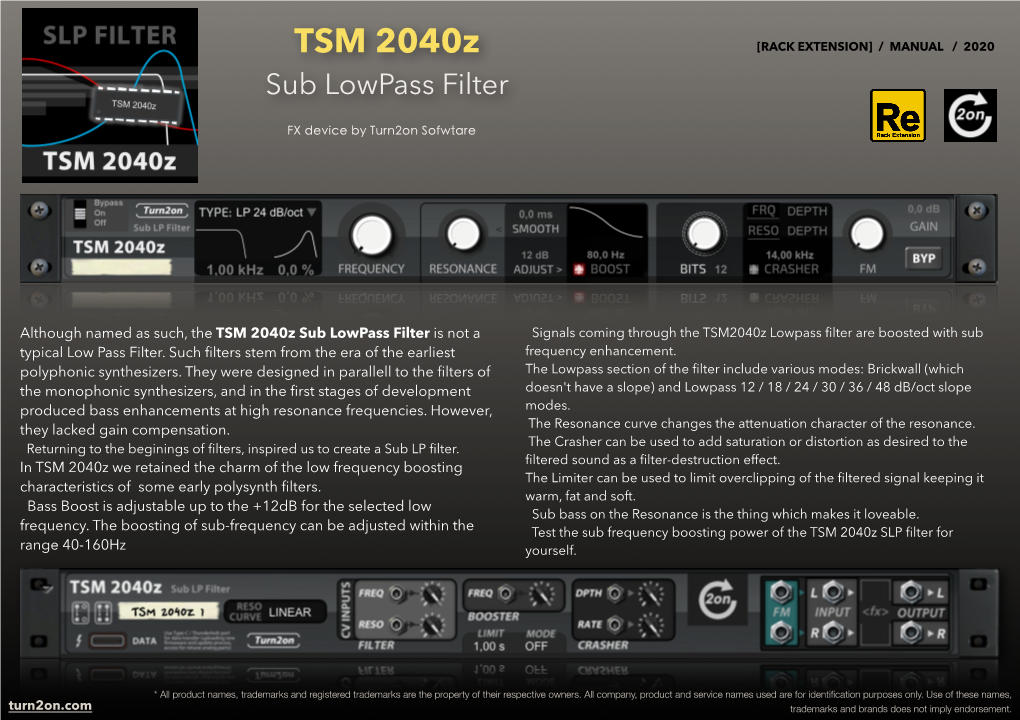 TSM 2040Z [RACK EXTENSION] / MANUAL / 2020 Sub Lowpass Filter