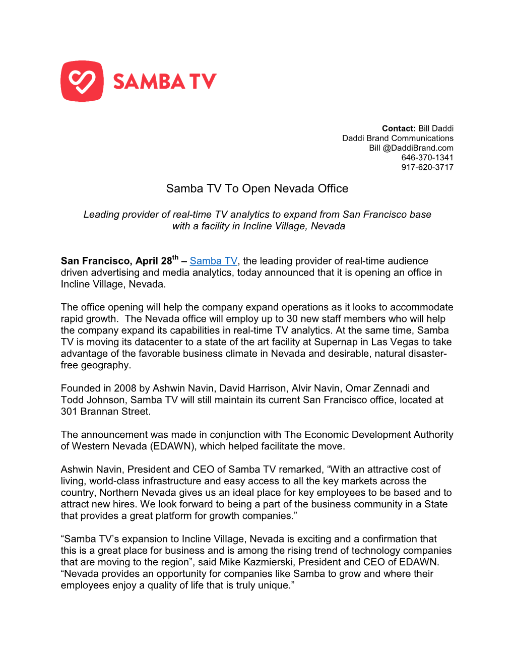 Samba TV to Open Nevada Office