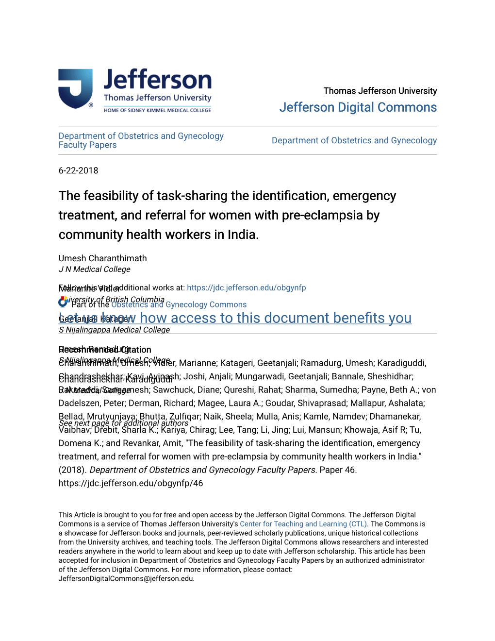 The Feasibility of Task-Sharing the Identification, Emergency Treatment, and Referral for Women with Pre-Eclampsia by Community Health Workers in India