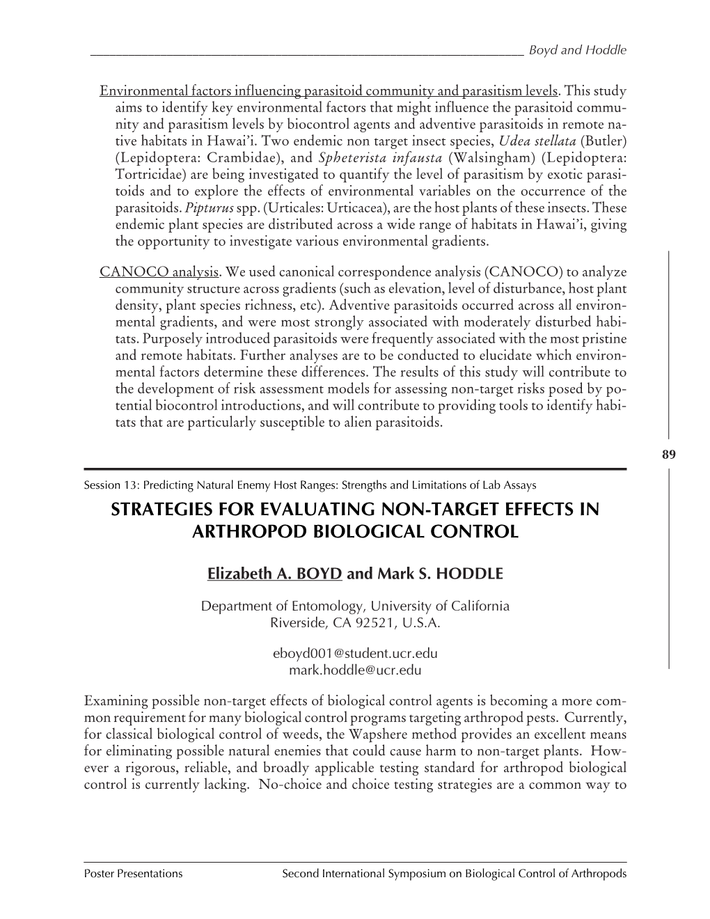 International Symposium on Biological Control of Arthropods 2005