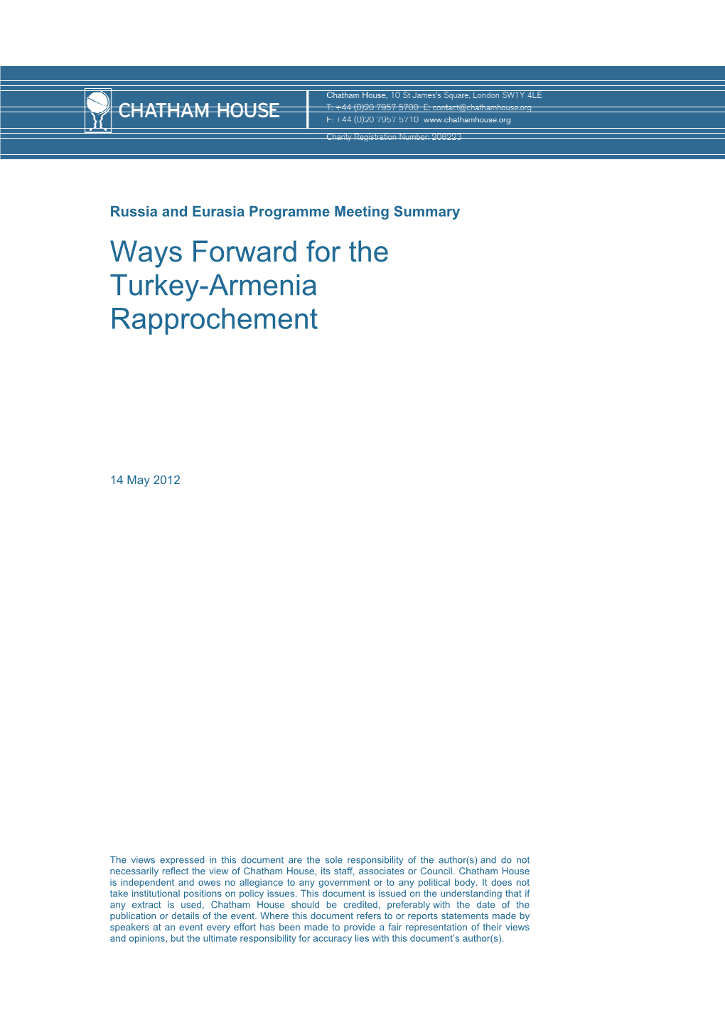 Ways Forward for the Turkey-Armenia Rapprochement
