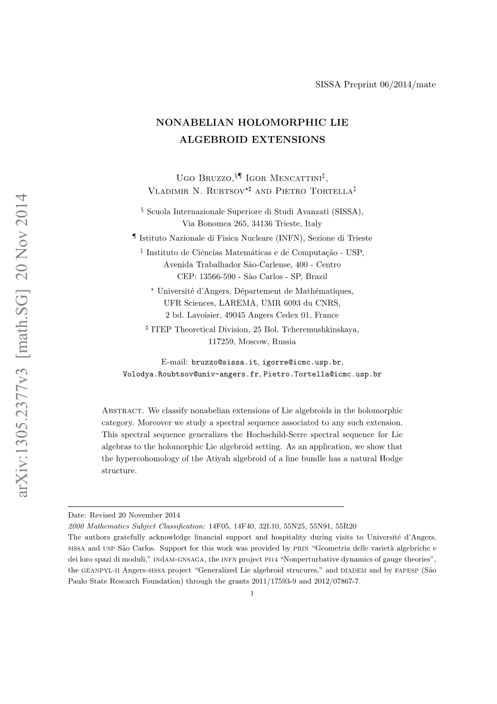 Nonabelian Holomorphic Lie Algebroid Extensions