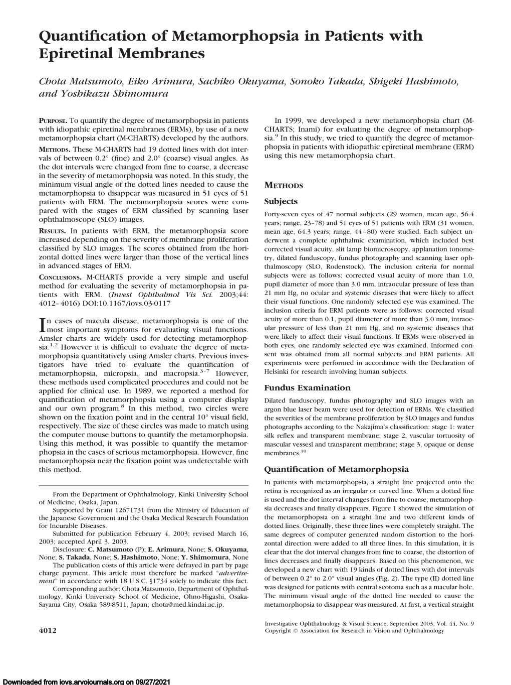 Quantification of Metamorphopsia in Patients with Epiretinal Membranes