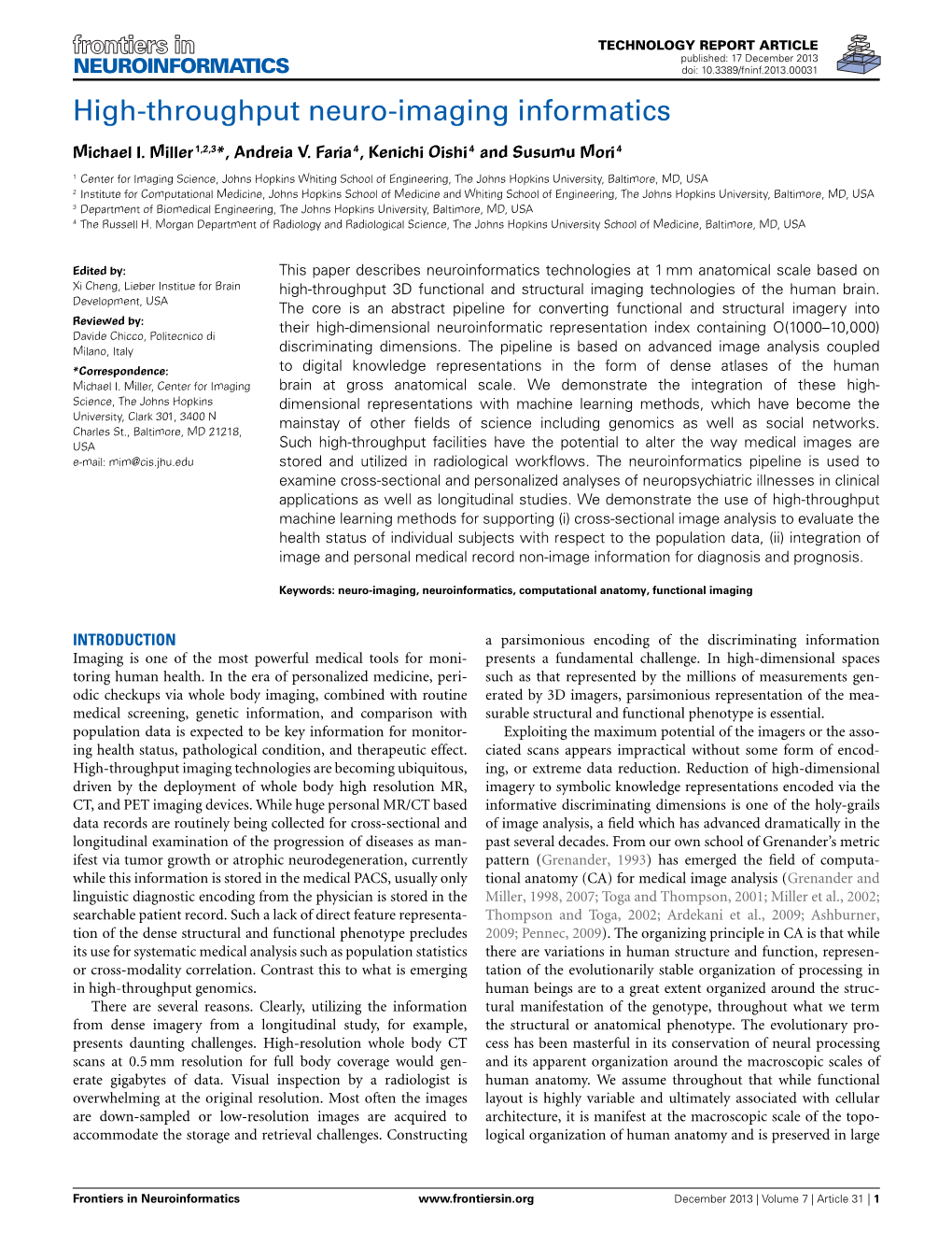 High-Throughput Neuro-Imaging Informatics