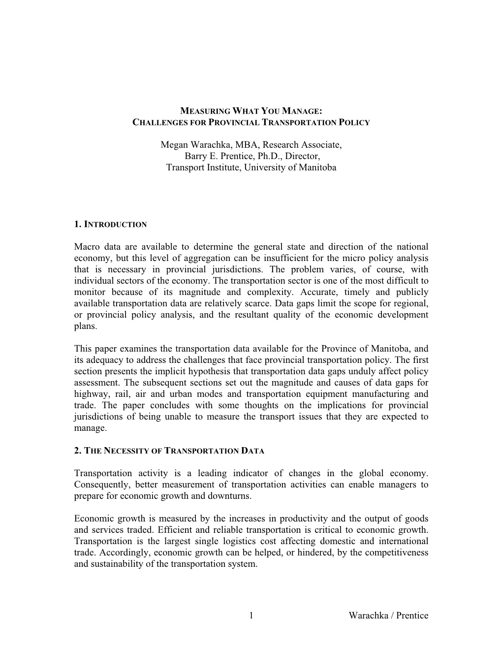 Gaps in Provincial Transportation Data and the Implications for Assessment of Economic Growth