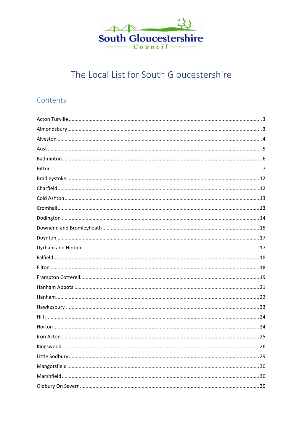 The Local List for South Gloucestershire