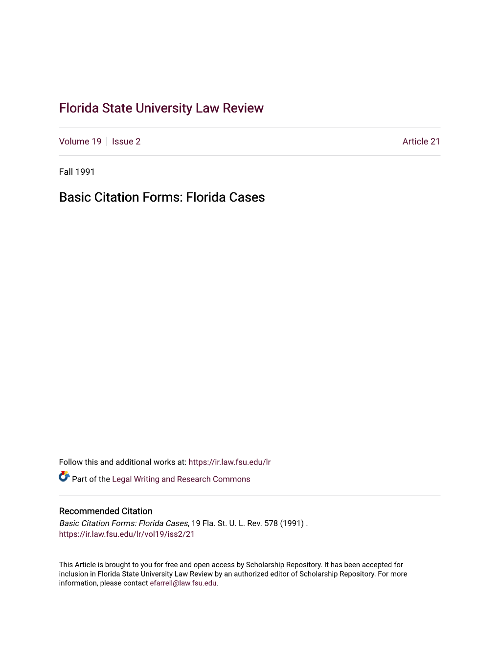 Basic Citation Forms: Florida Cases