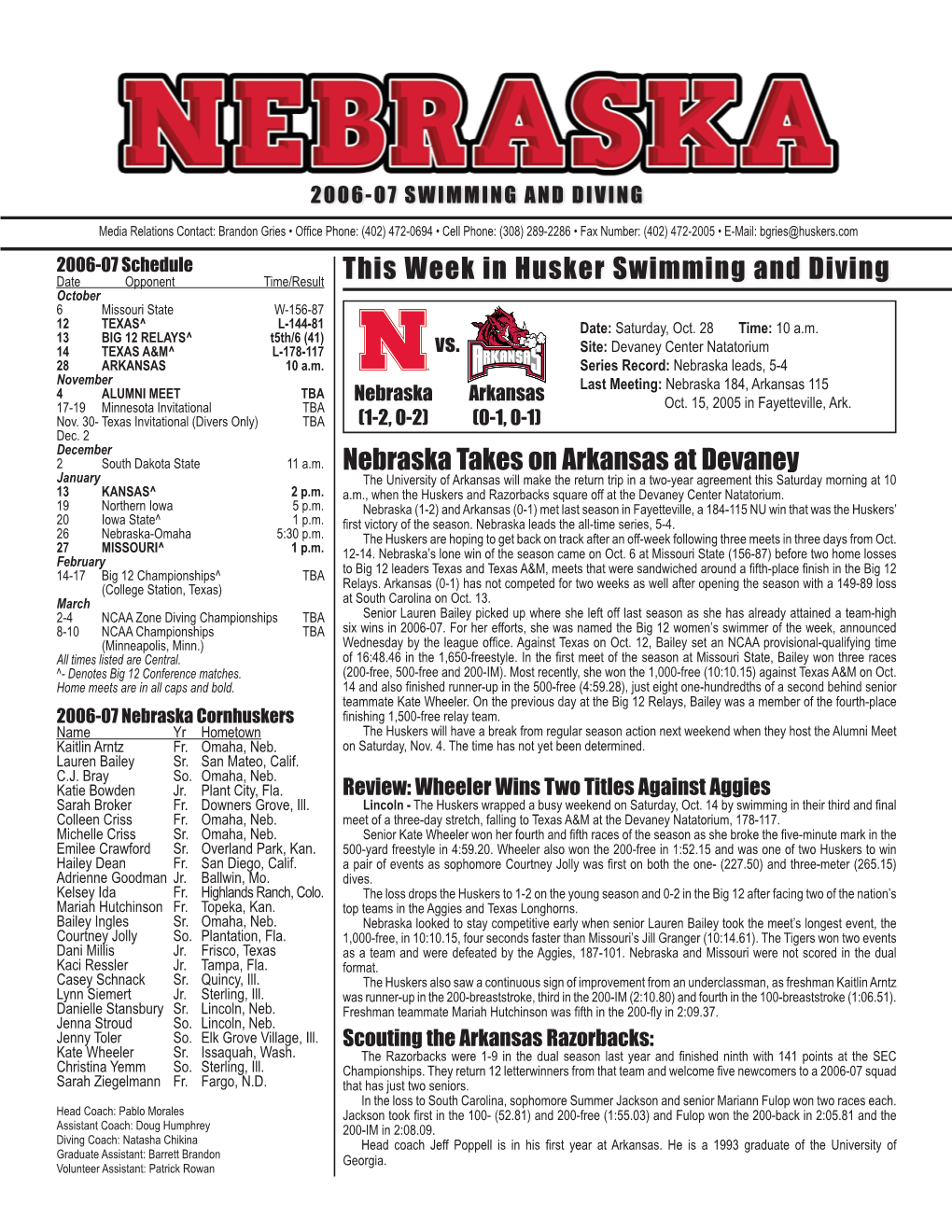 This Week in Husker Swimming and Diving Nebraska Takes On