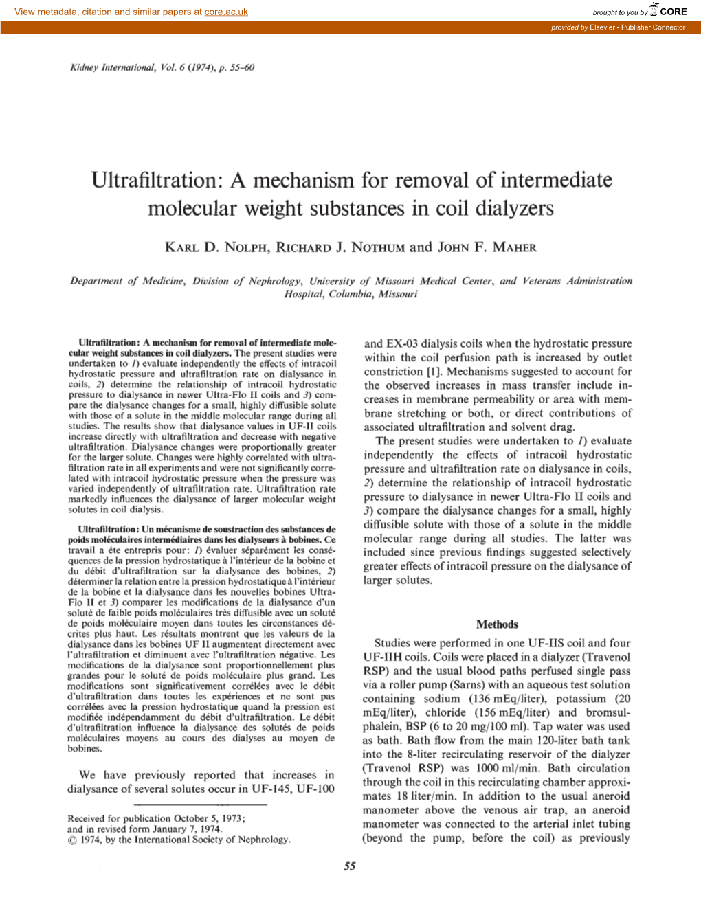 Ultrafiltration: a Mechanism for Removal of Intermediate Molecular Weight Substances in Coil Dialyzers