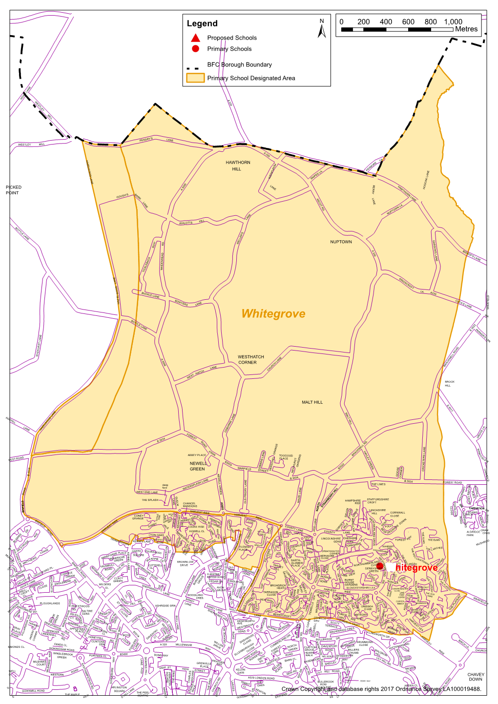 Designated Area Map for Whitegrove Primary School
