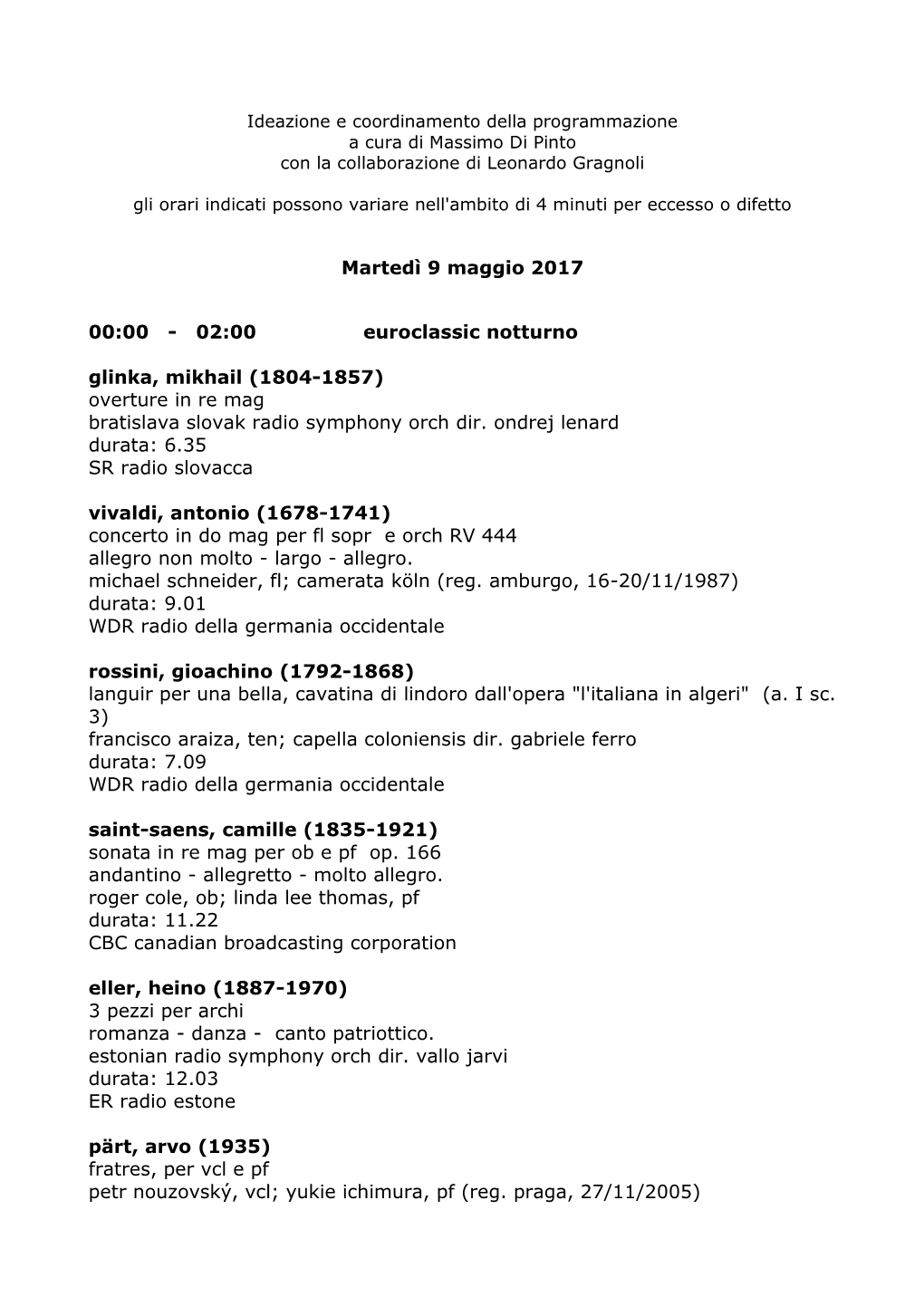 Martedì 9 Maggio 2017