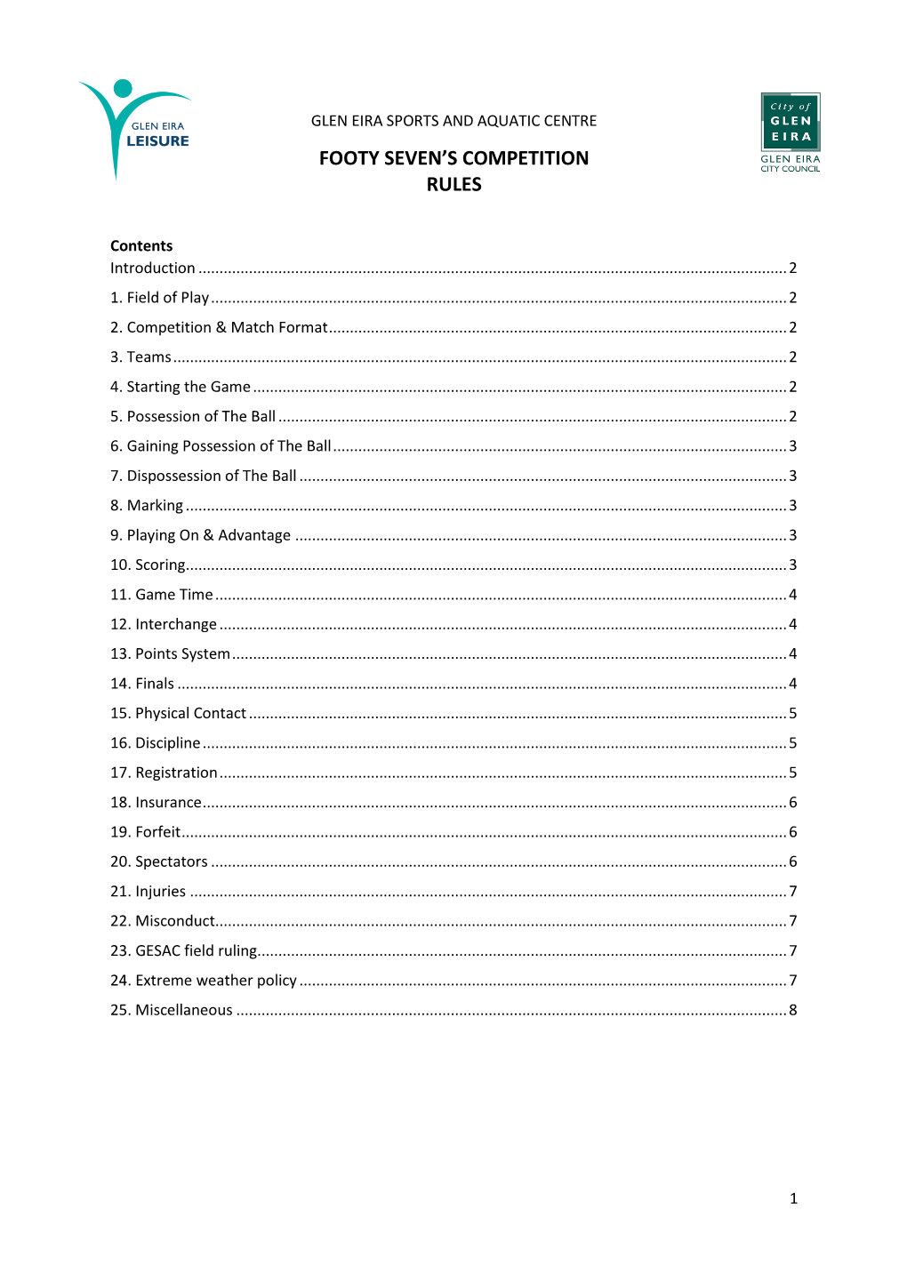 Footy Seven's Competition Rules