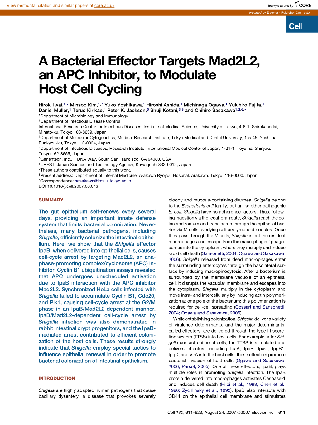 A Bacterial Effector Targets Mad2l2, an APC Inhibitor, to Modulate Host Cell Cycling