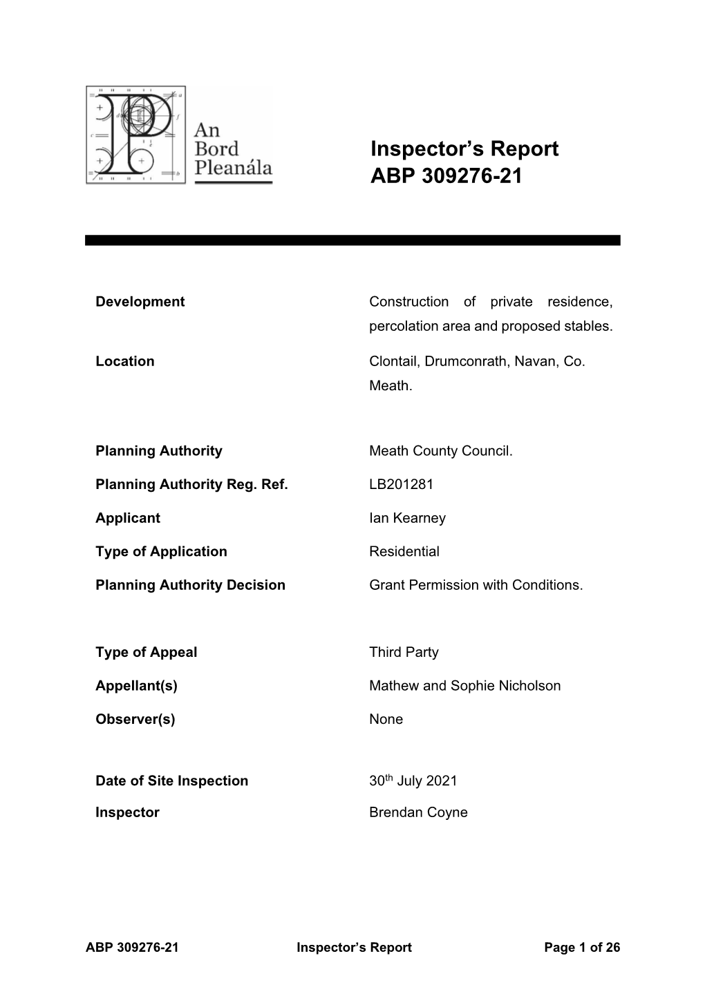 Inspector's Report ABP 309276-21