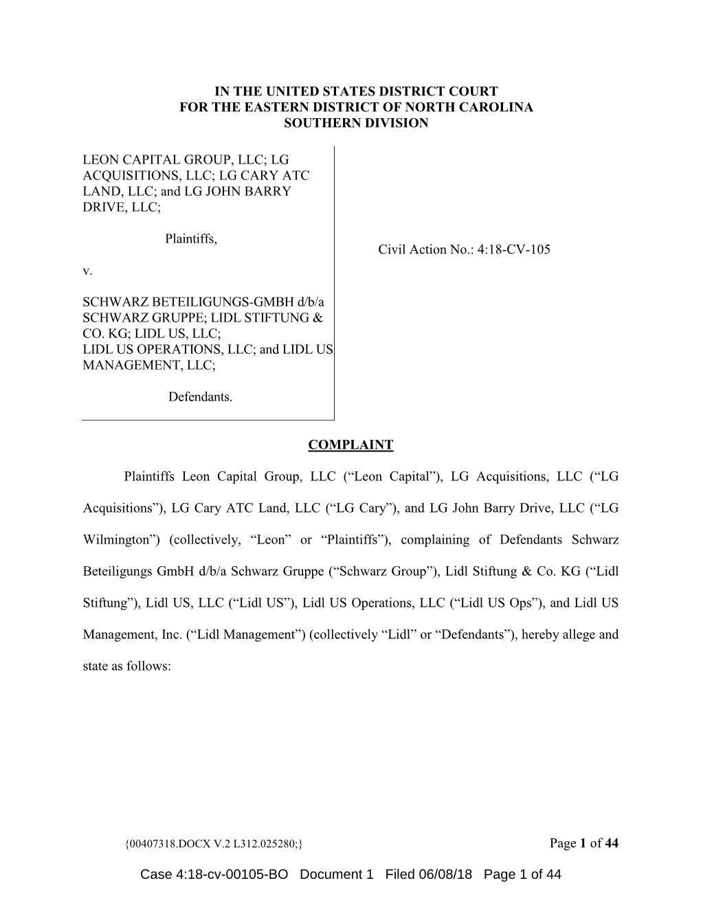 Page 1 of 44 in the UNITED STATES DISTRICT COURT for THE