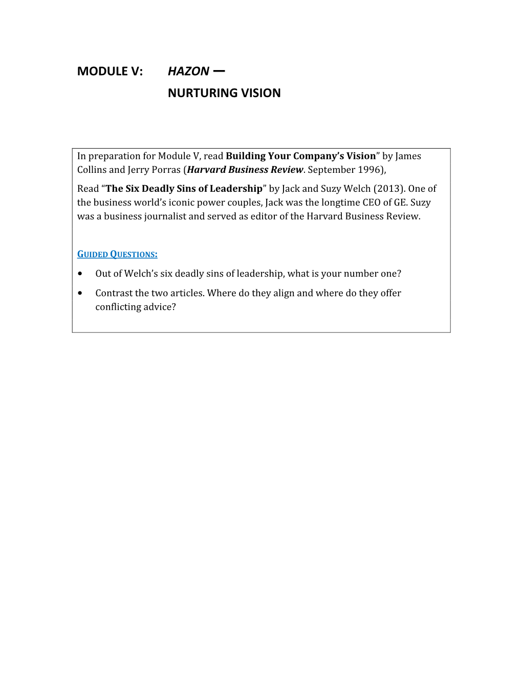 Module V: Hazon — Nurturing Vision