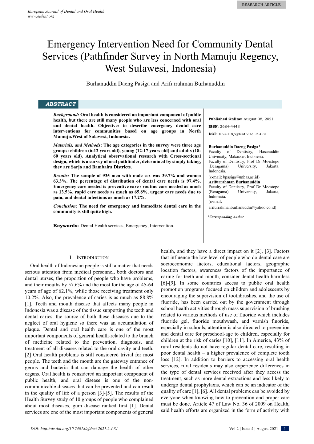 Pathfinder Survey in North Mamuju Regency, West Sulawesi, Indonesia)