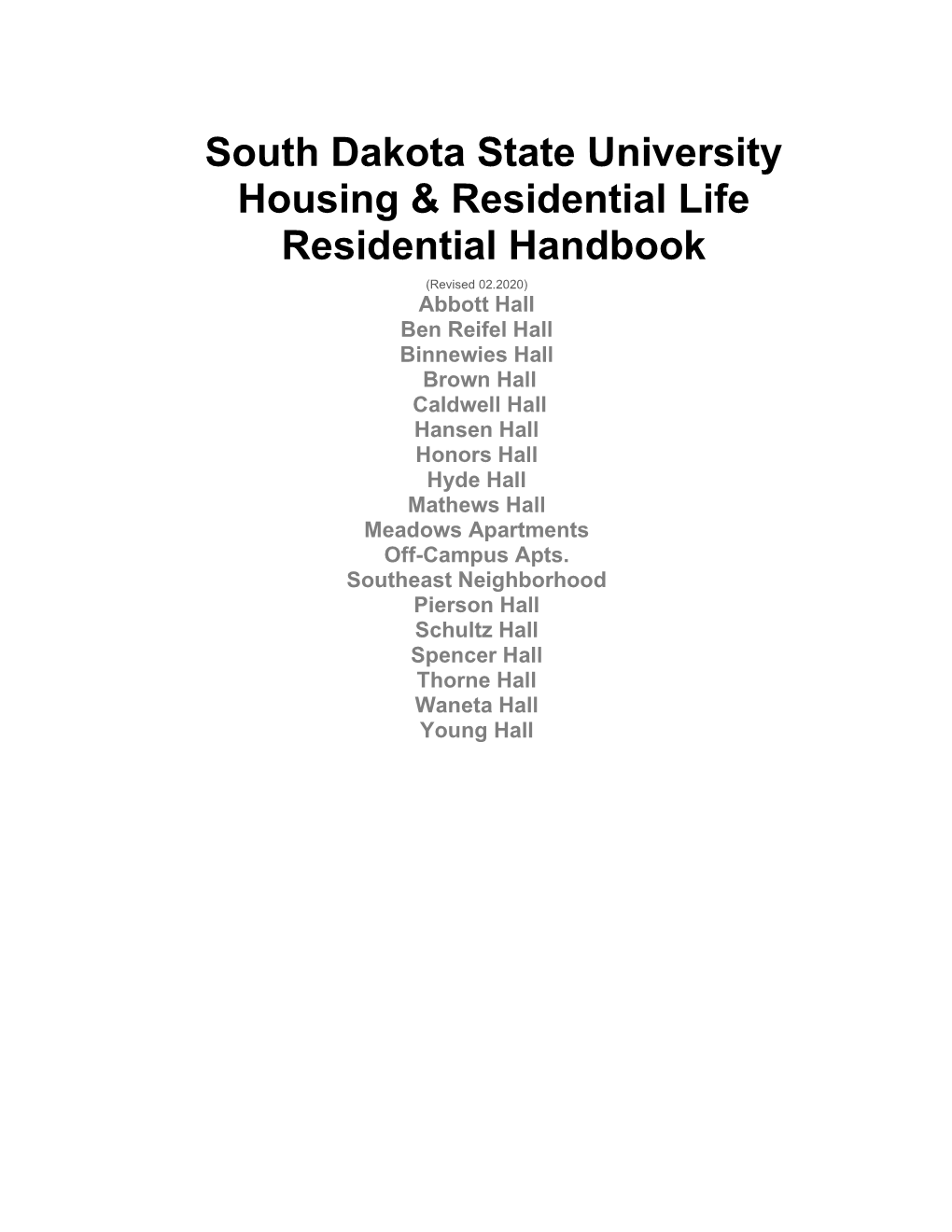 Housing & Residential Life Handbook