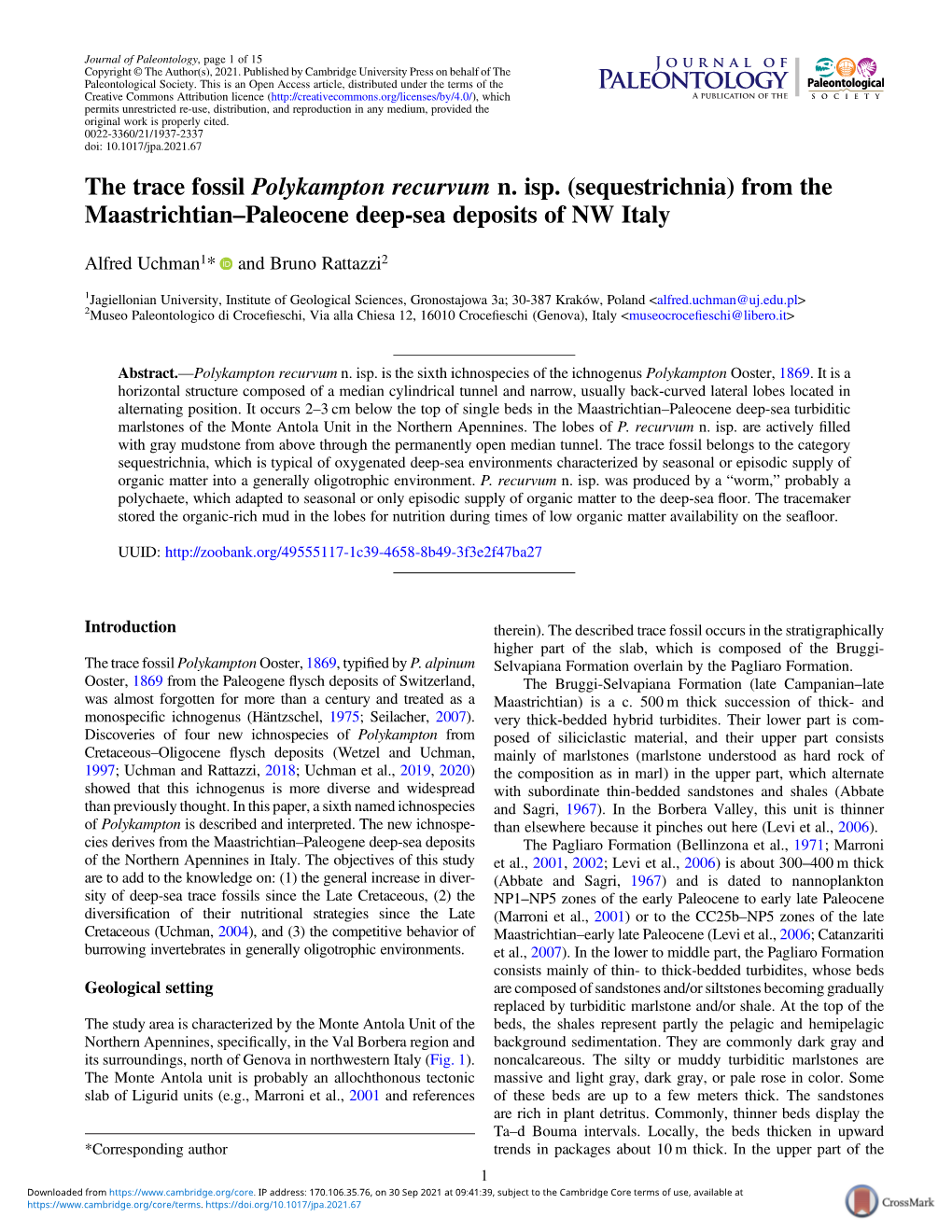 The Trace Fossil Polykampton Recurvum N. Isp. (Sequestrichnia) from the Maastrichtian–Paleocene Deep-Sea Deposits of NW Italy