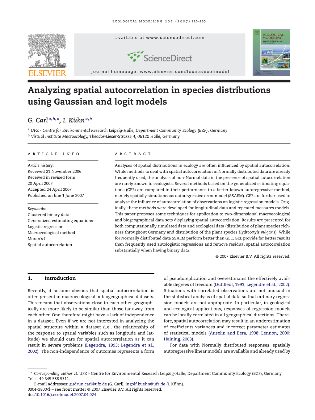 Analyzing Spatial Autocorrelation in Species Distributions Using Gaussian and Logit Models