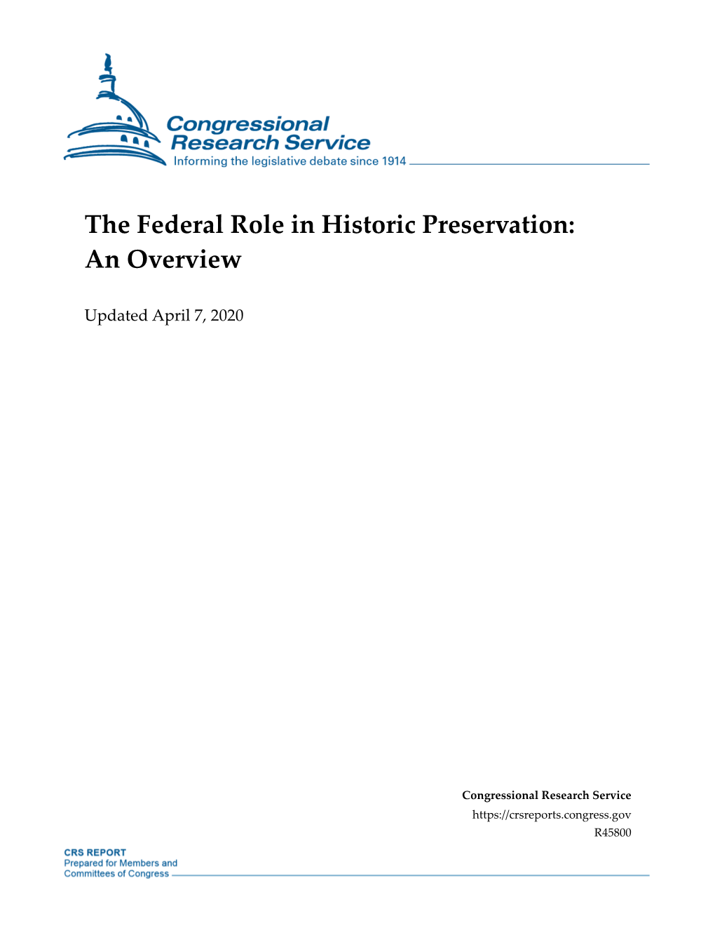 The Federal Role in Historic Preservation: an Overview