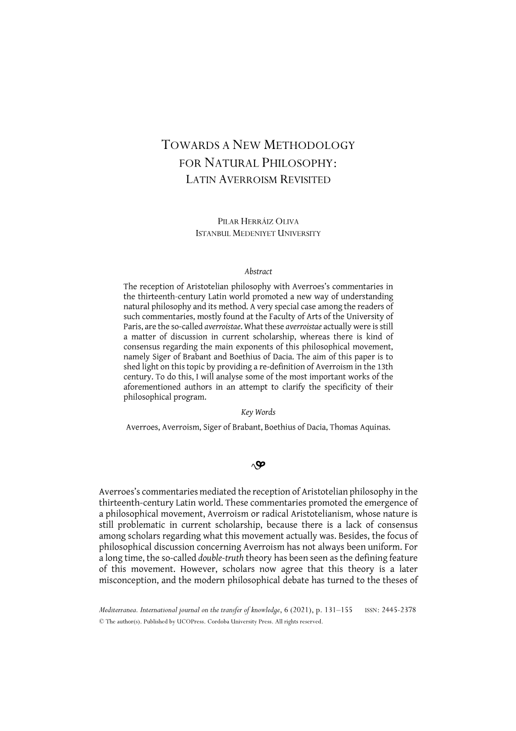 Towards a New Methodology for Natural Philosophy: Latin Averroism Revisited