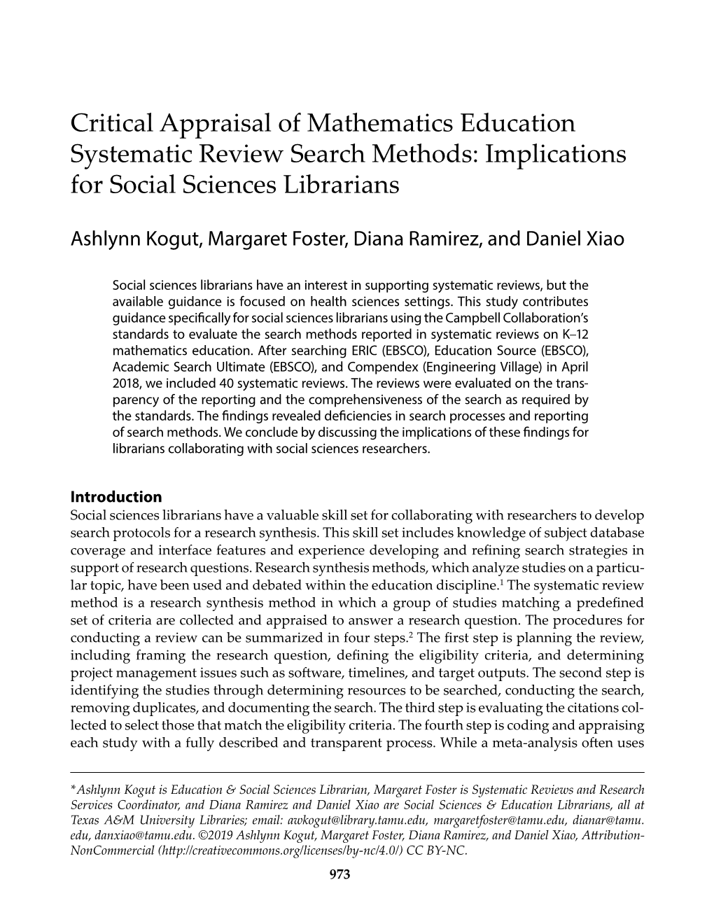 Critical Appraisal of Mathematics Education Systematic Review Search Methods: Implications for Social Sciences Librarians