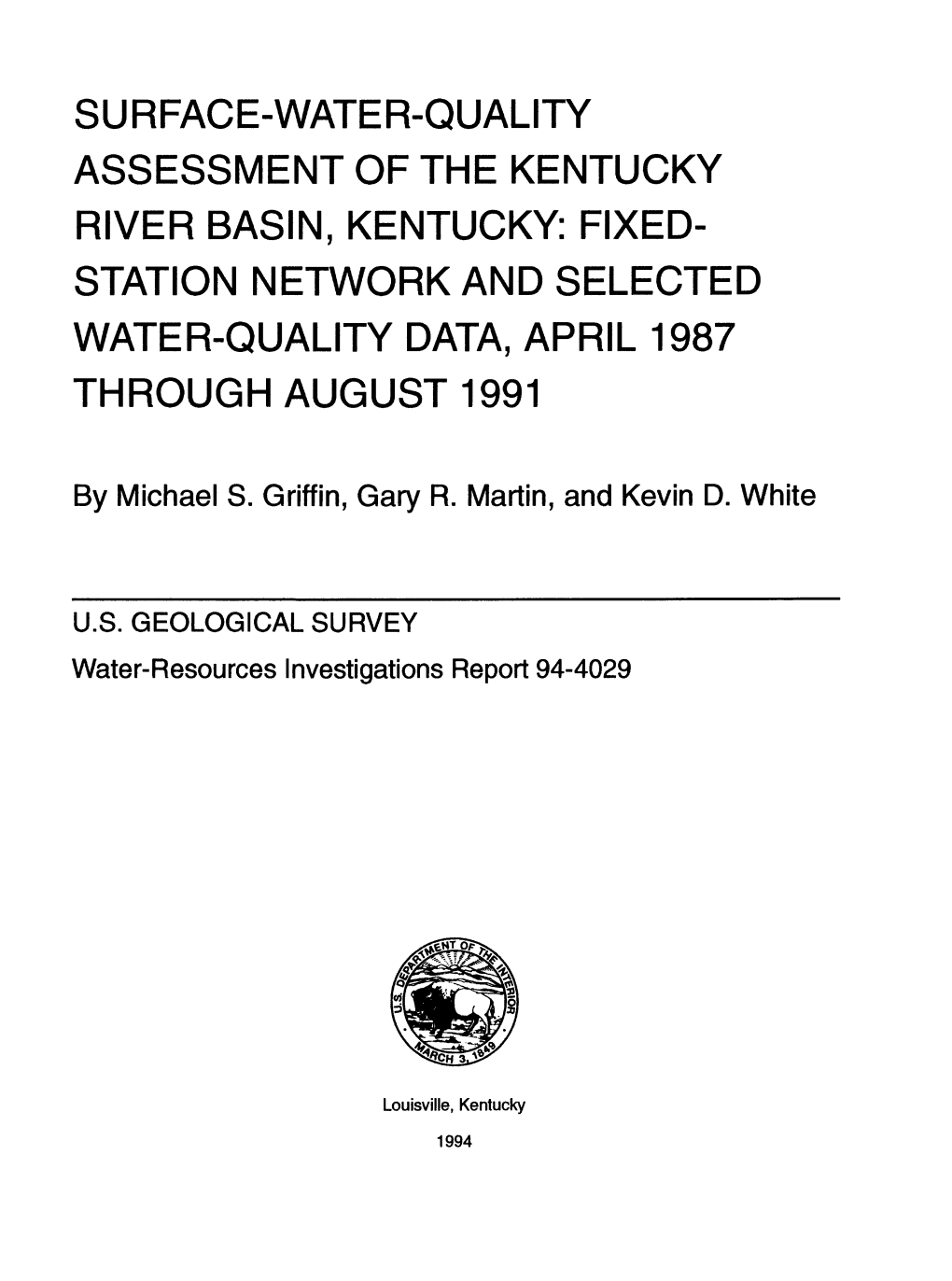 Station Network and Selected Water-Quality Data, April 1987 Through August 1991