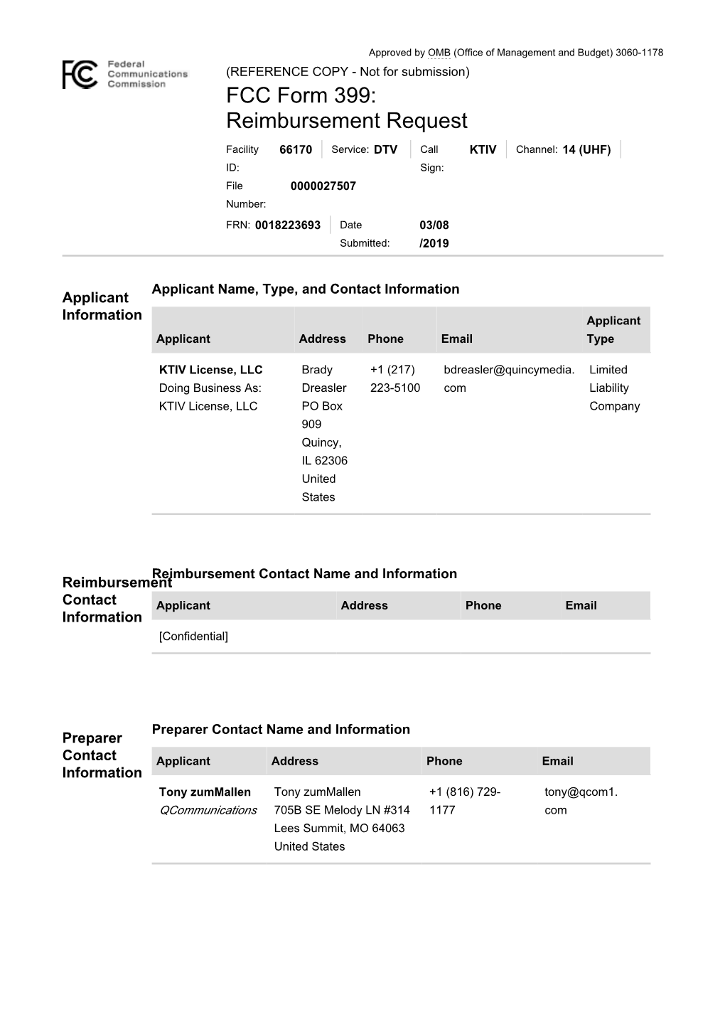 TV Broadcaster Relocation Fund Reimbursement Application