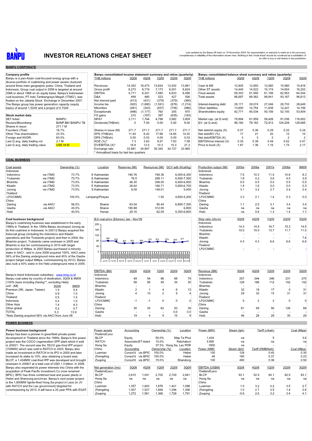 Banpu Cheat Sheet 3Q09