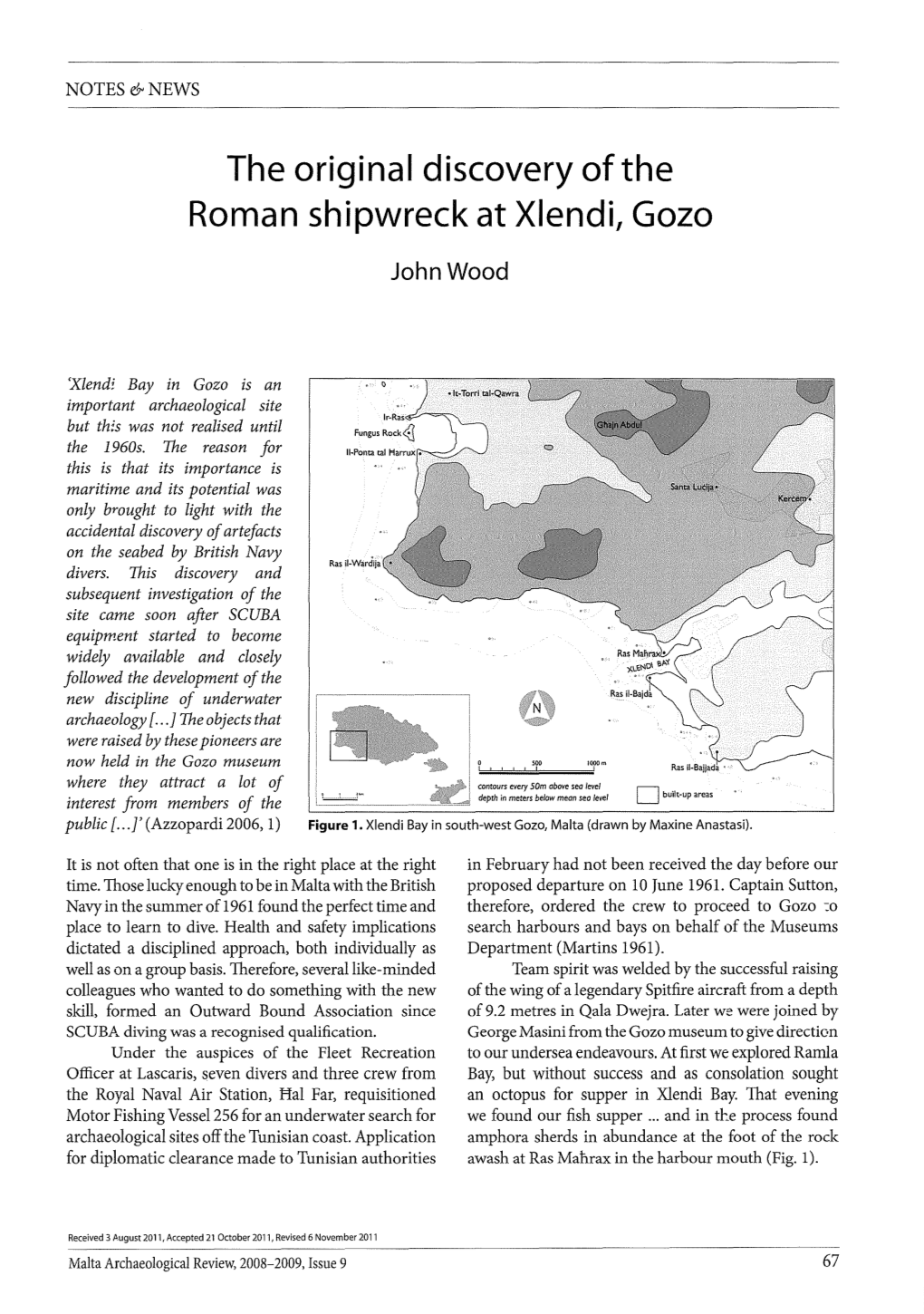 The Original Discovery of the Roman Shipwreck at Xlendi, Gozo