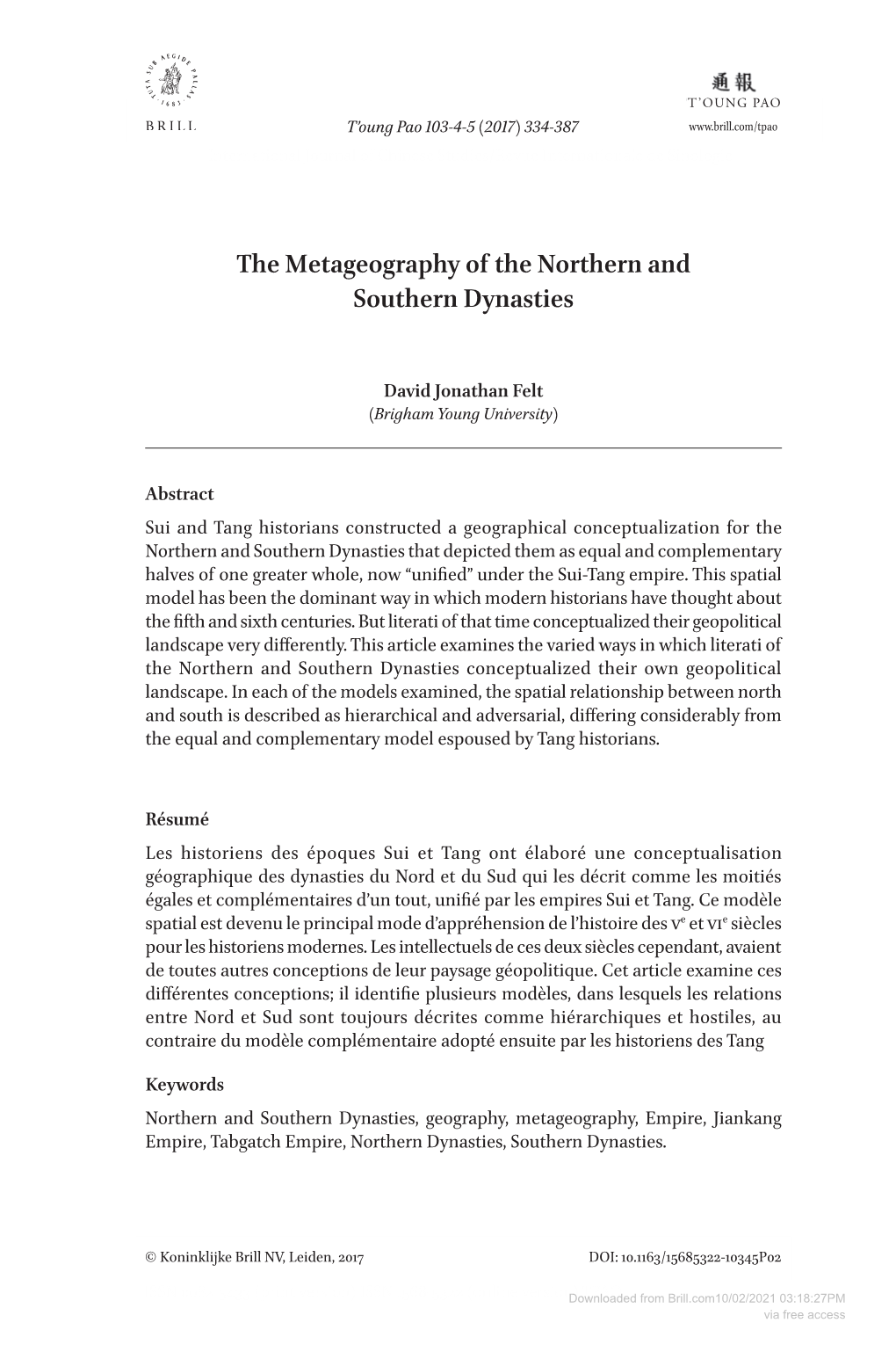 The Metageography of the Northern and Southern Dynasties