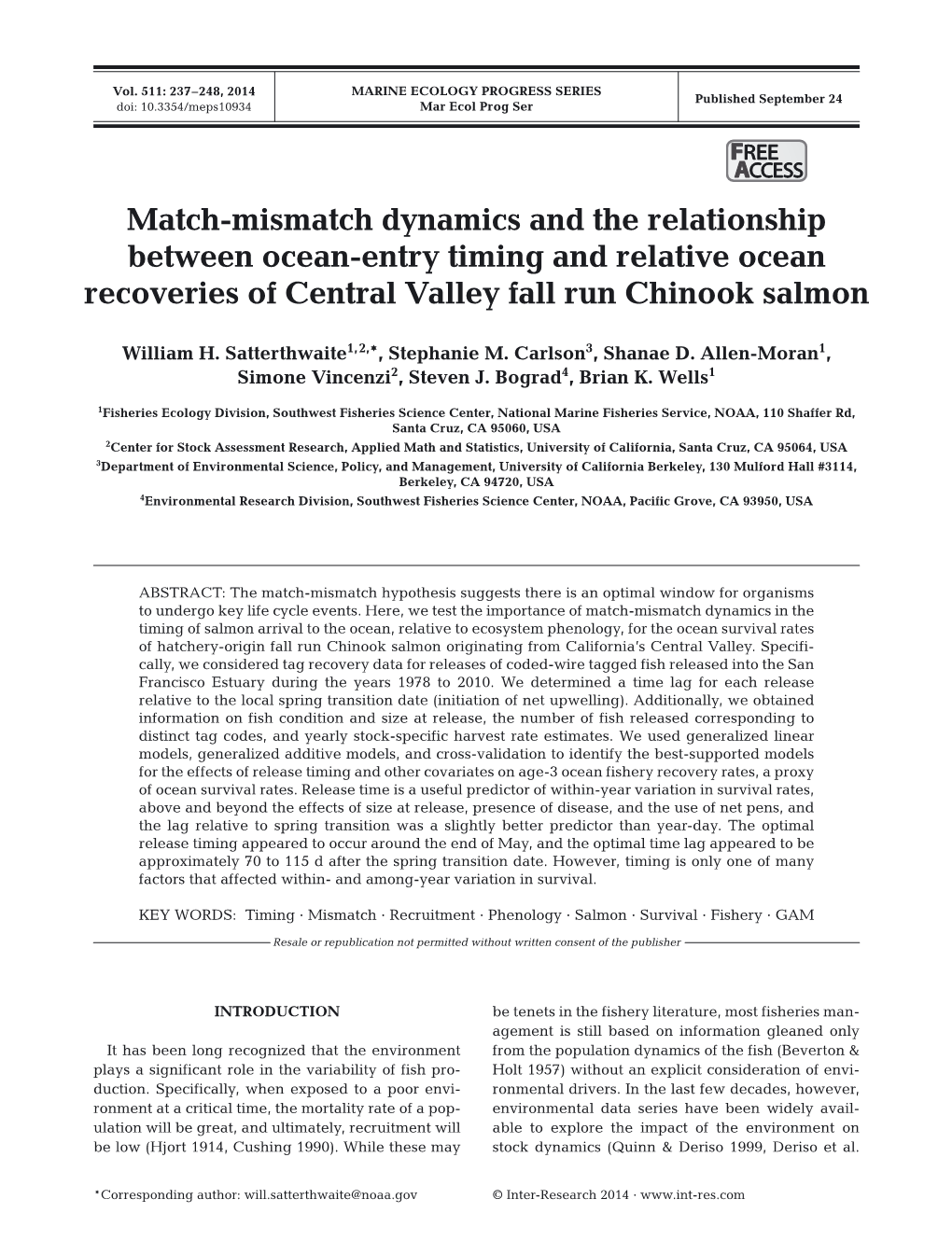 Match-Mismatch Dynamics and the Relationship Between Ocean-Entry Timing and Relative Ocean Recoveries of Central Valley Fall Run Chinook Salmon