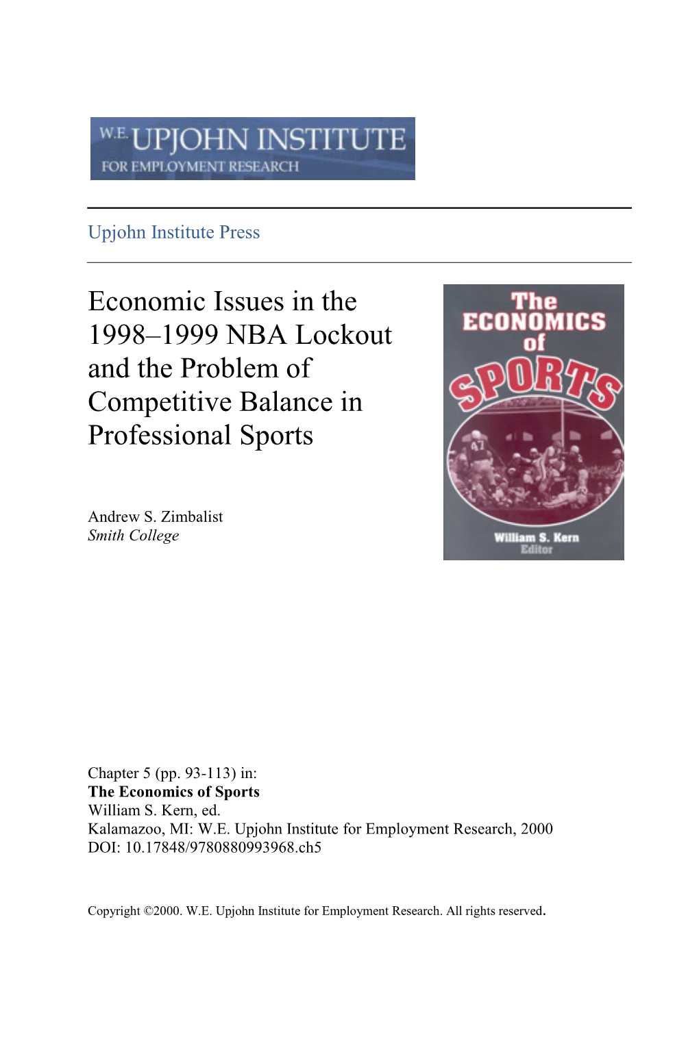 Economic Issues in the 1998-1999 NBA Lockout and the Problem Of
