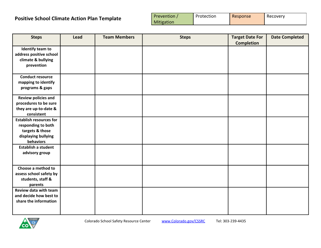 Positive School Climate Action Plan Template