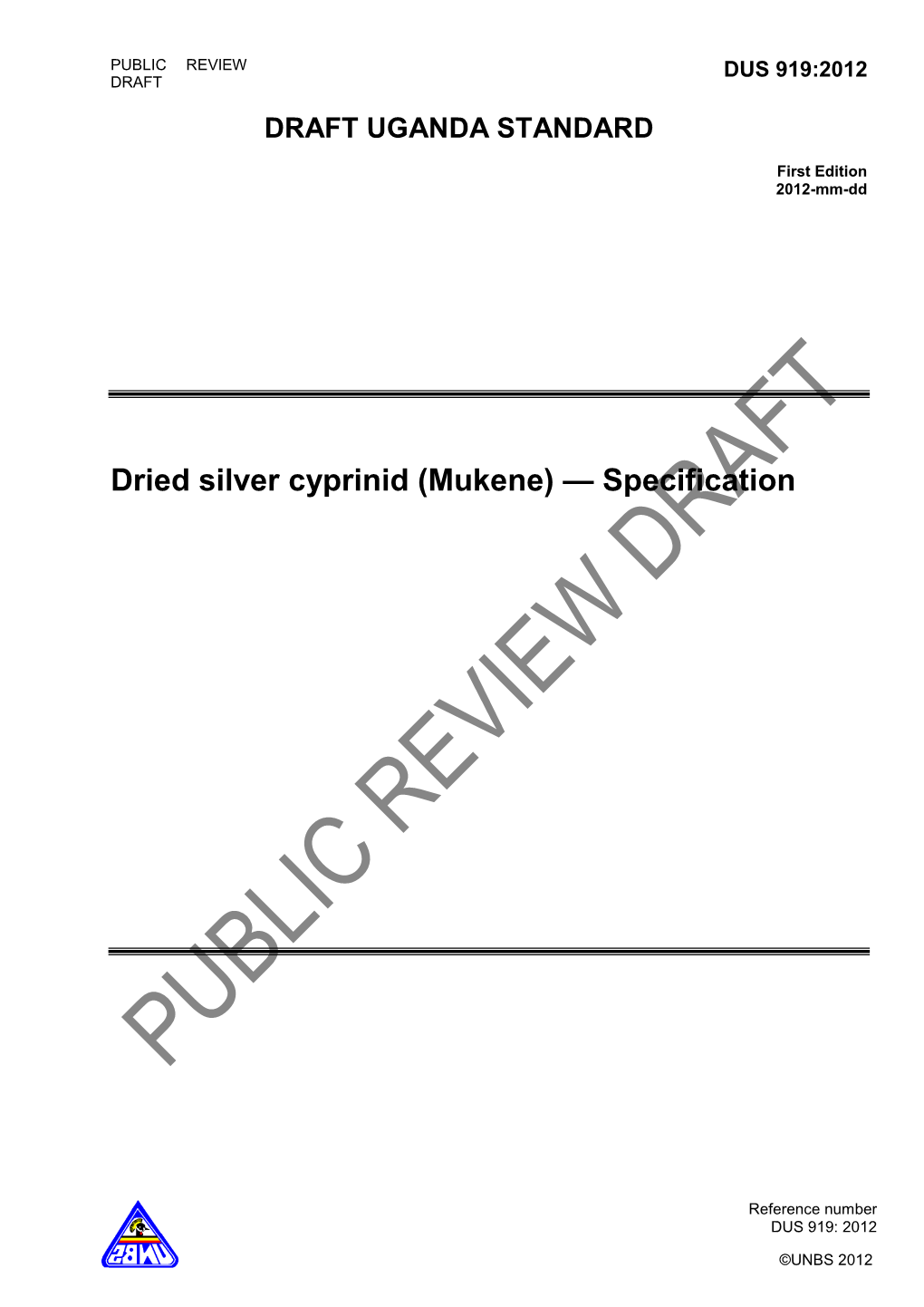 Dried Silver Cyprinid (Mukene) — Specification
