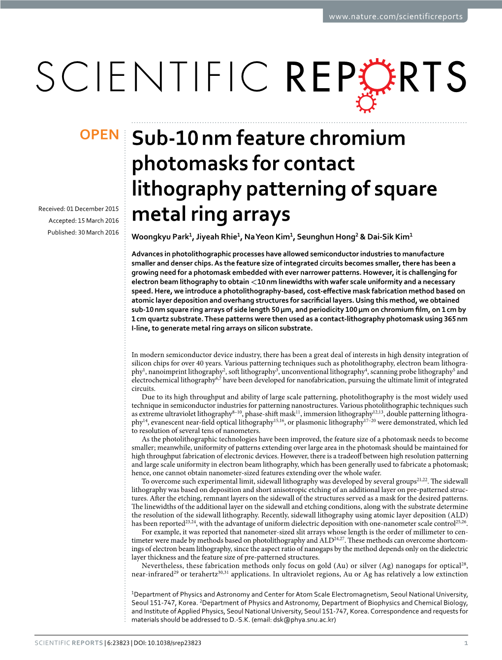 Sub-10 Nm Feature Chromium Photomasks for Contact Lithography