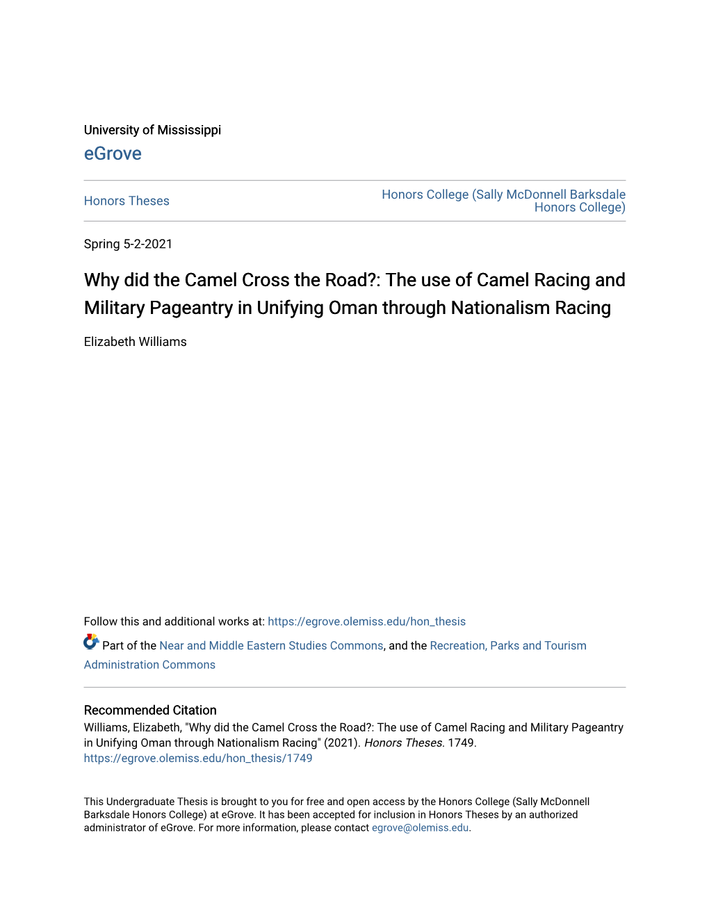 The Use of Camel Racing and Military Pageantry in Unifying Oman Through Nationalism Racing