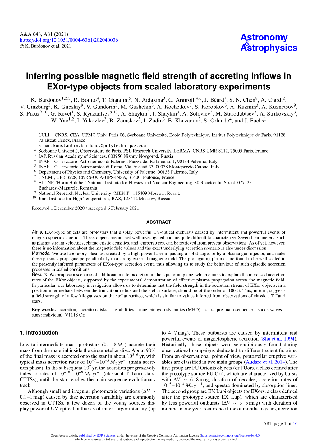 Inferring Possible Magnetic Field Strength of Accreting Inflows in Exor