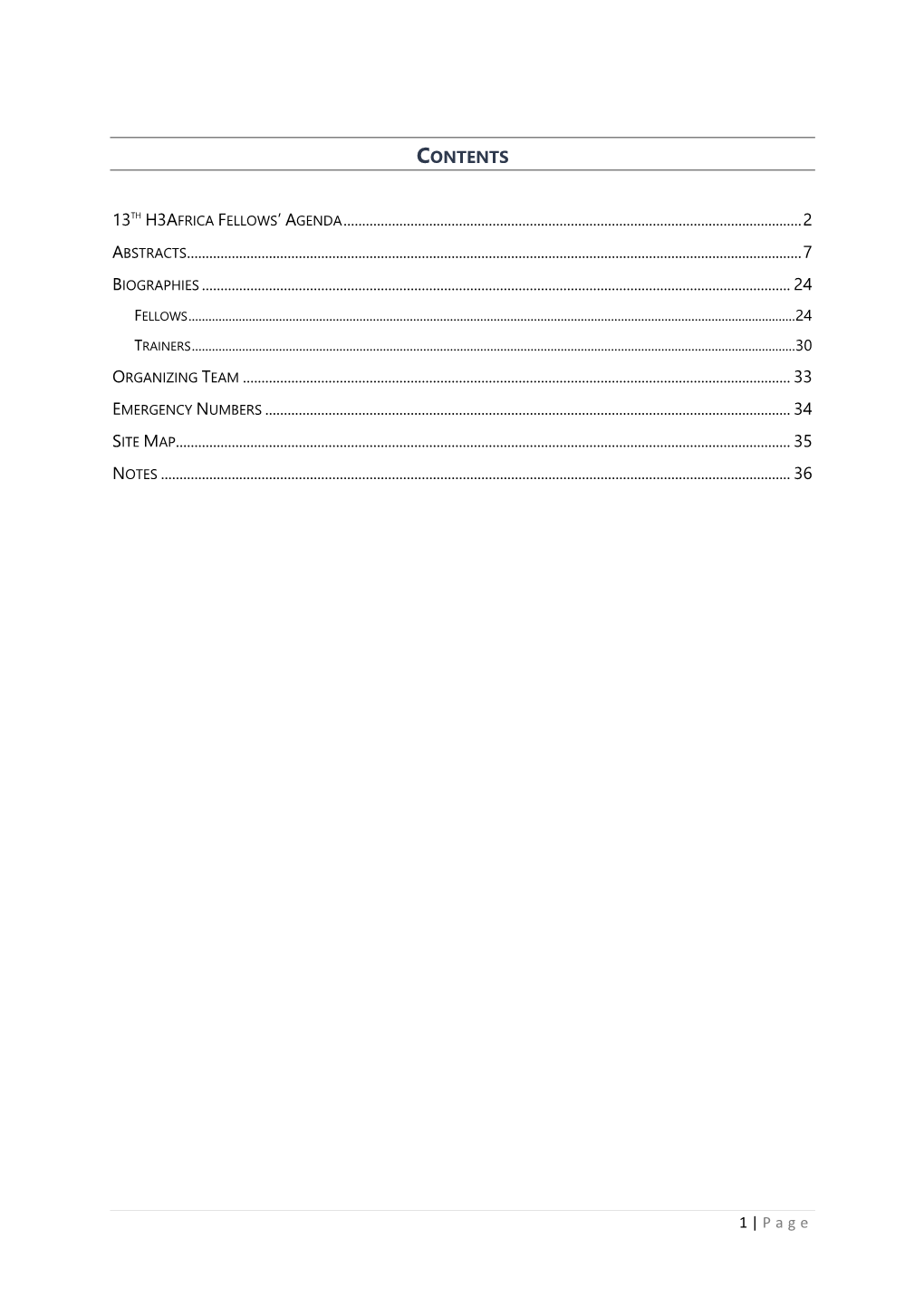 Contents 13Th H3africa Fellows' Agenda