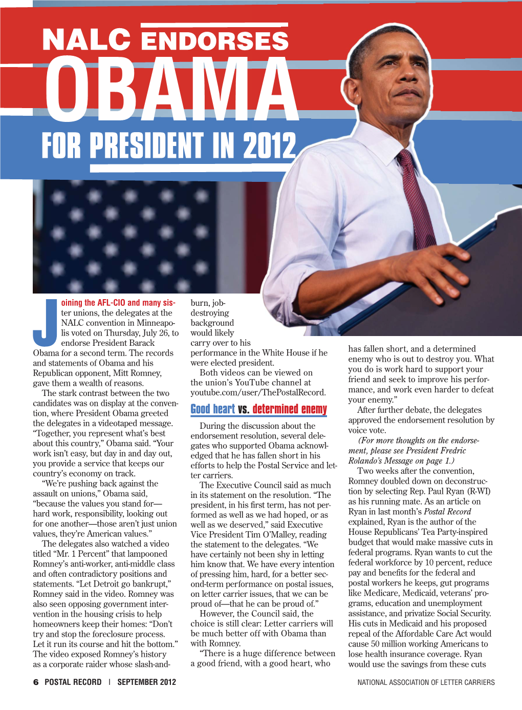 NALC Endorses Obama for President in 2012; Includes Congressional