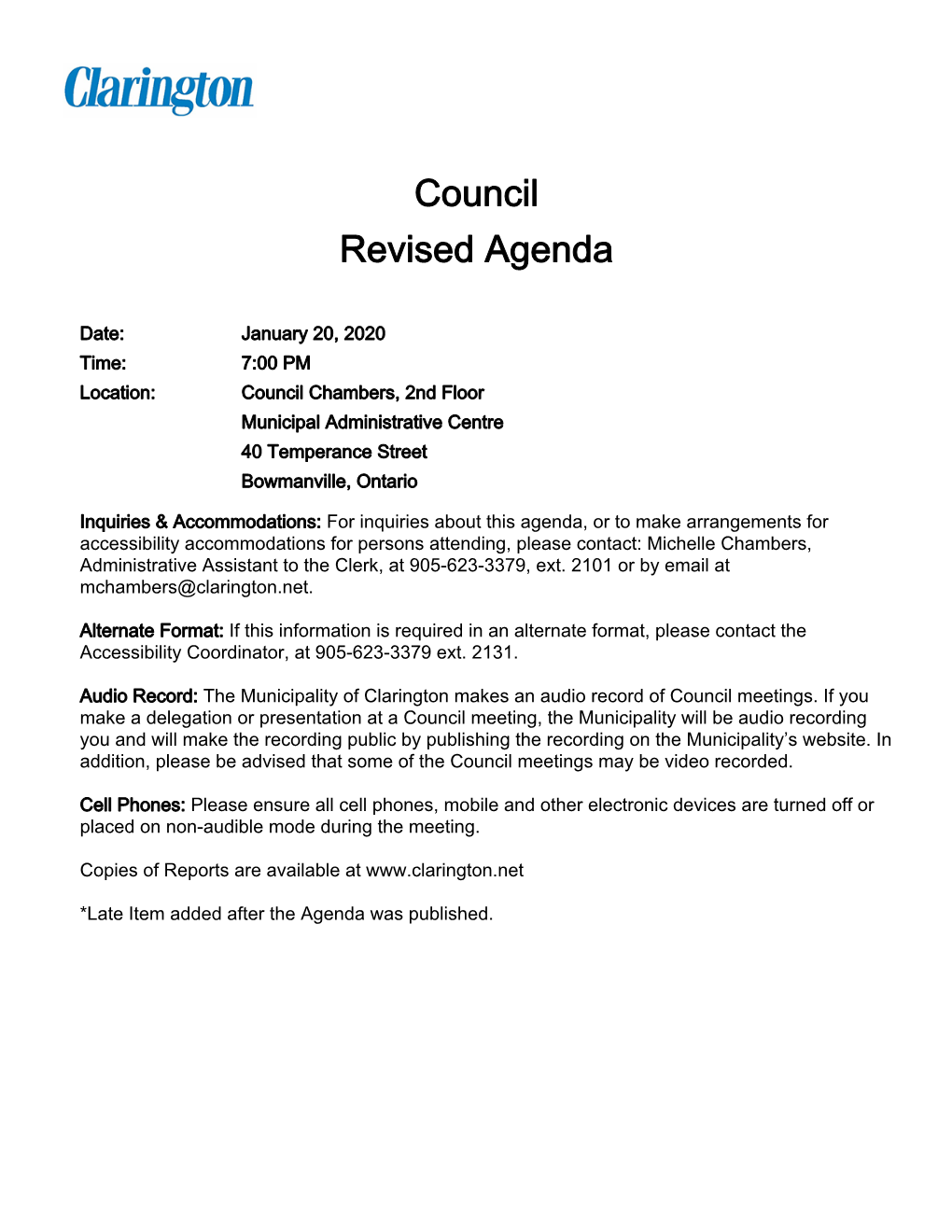 Council Revised Agenda