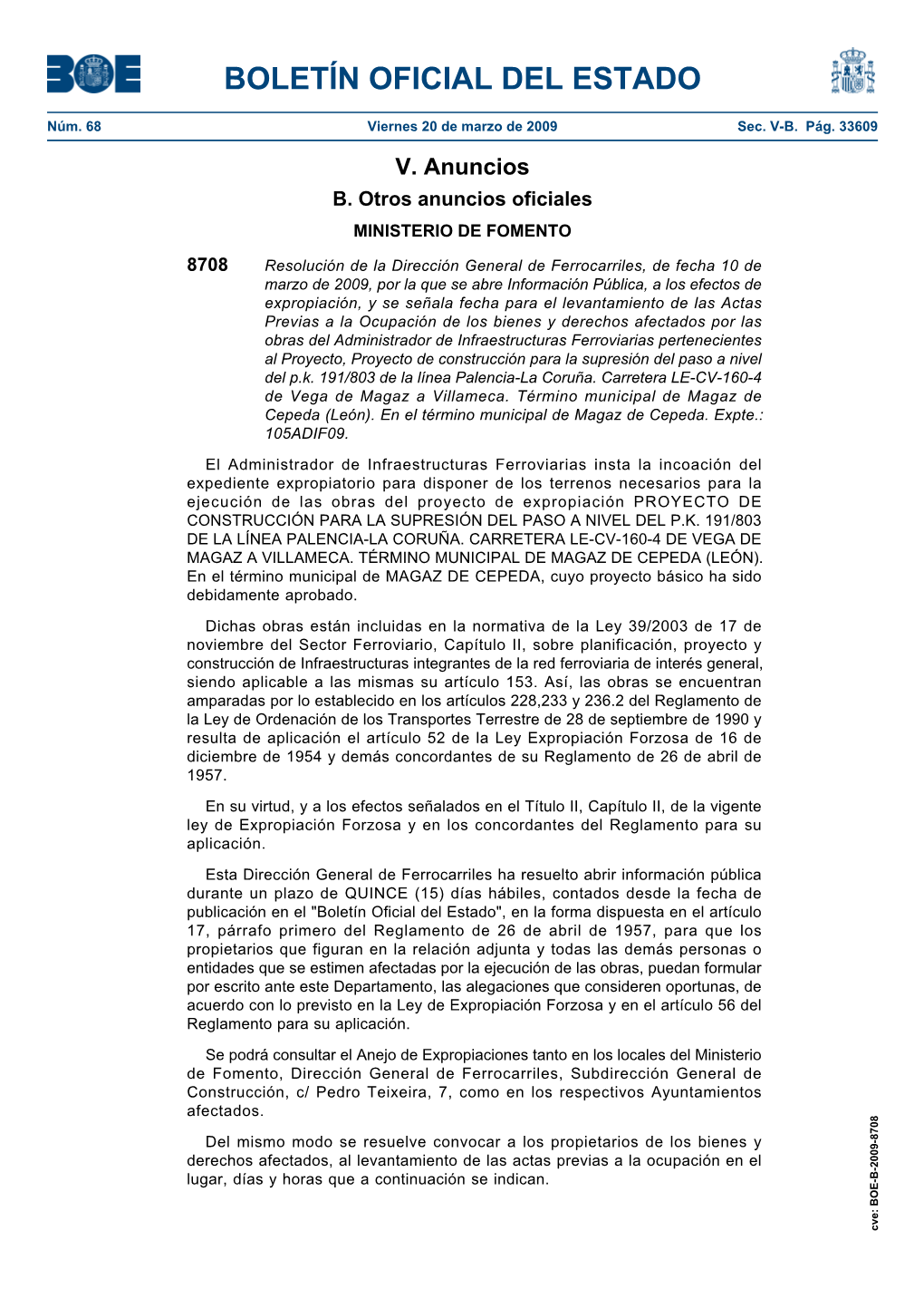 Anuncio Del BOE Núm 68 De Viernes 20 De Marzo De 2009