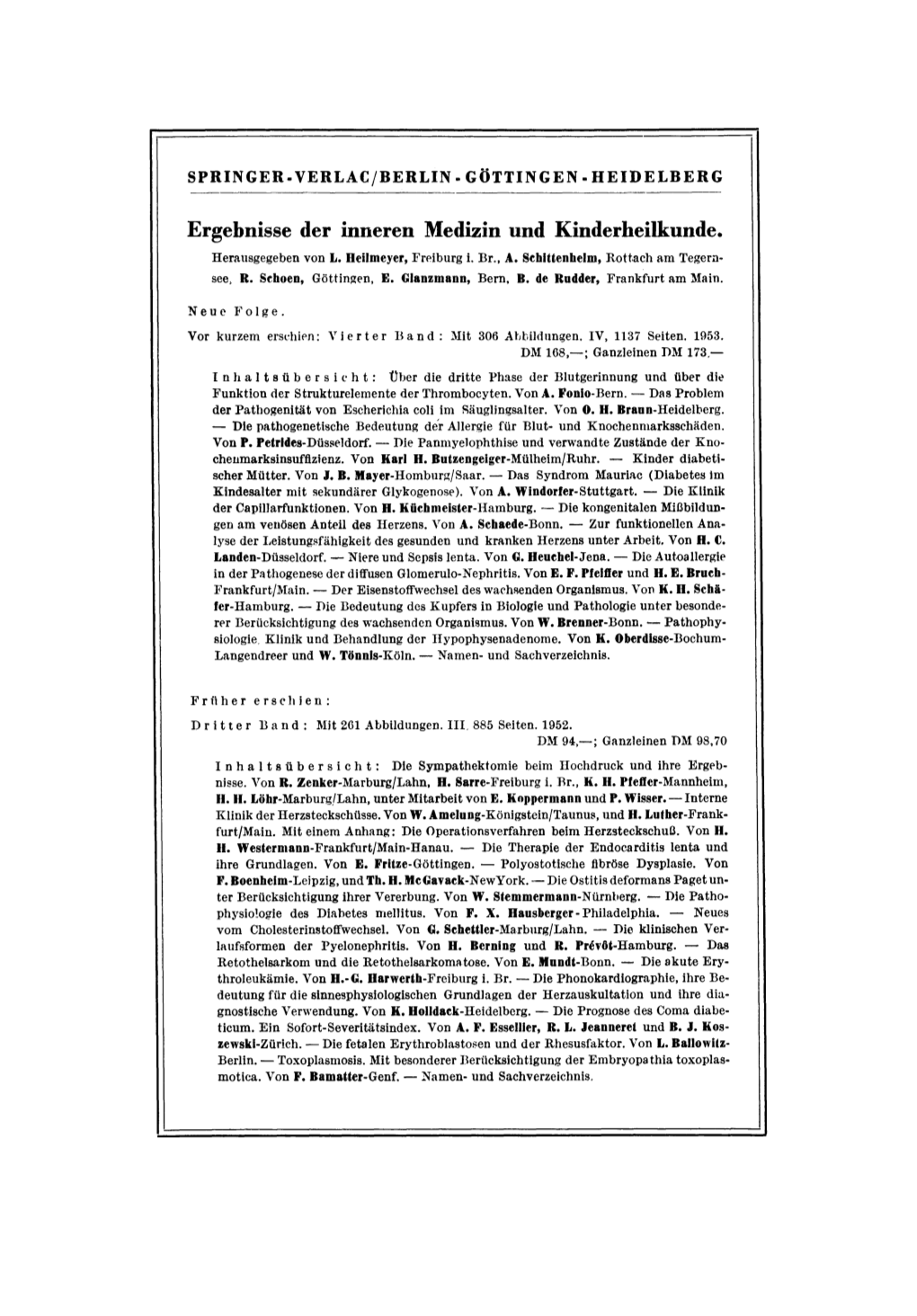 Ergebnisse Der Inneren Medizin Und Kinderheilkunde