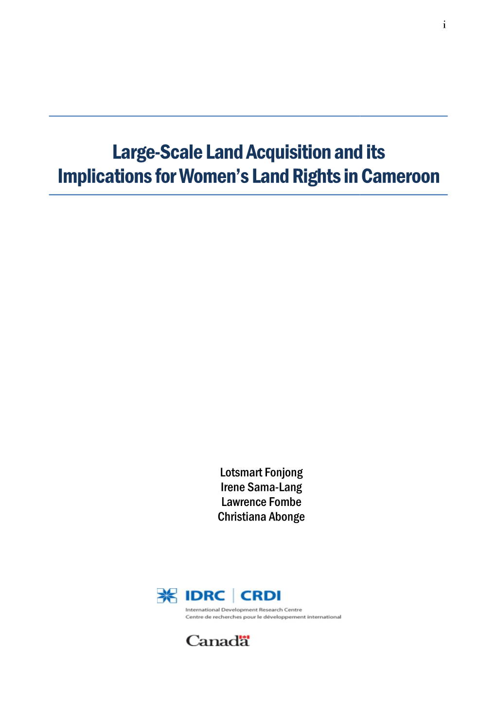 Large-Scale Land Acquisition and Its Implications for Women’S Land Rights in Cameroon