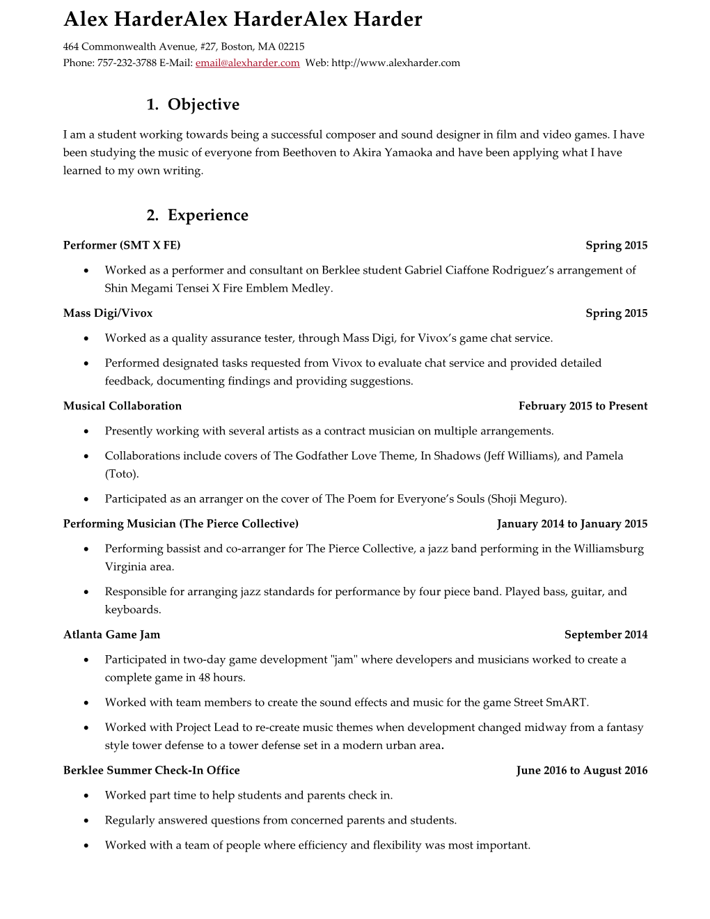 Alex Harder Resume Page 2