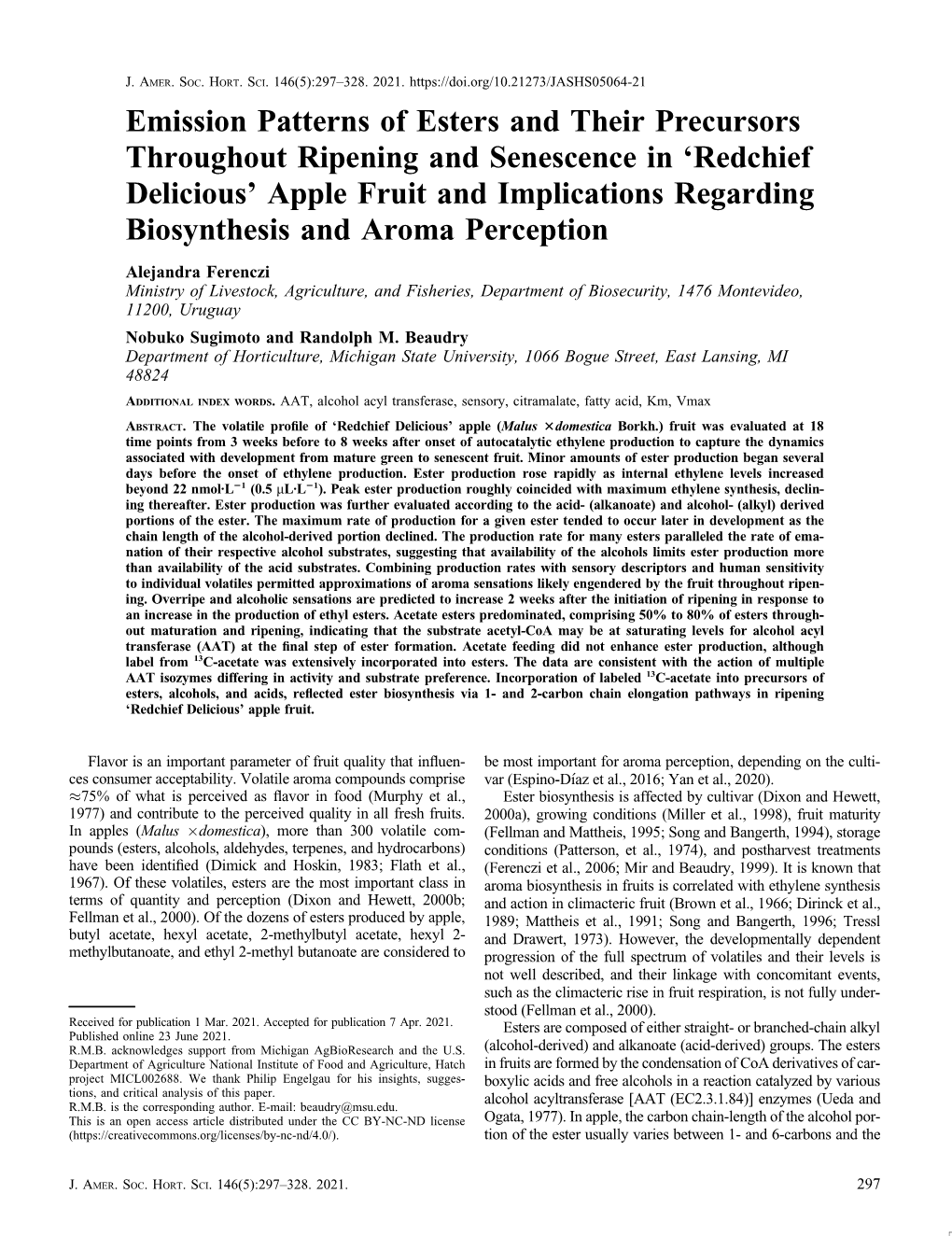 Emission Patterns of Esters and Their Precursors Throughout Ripening